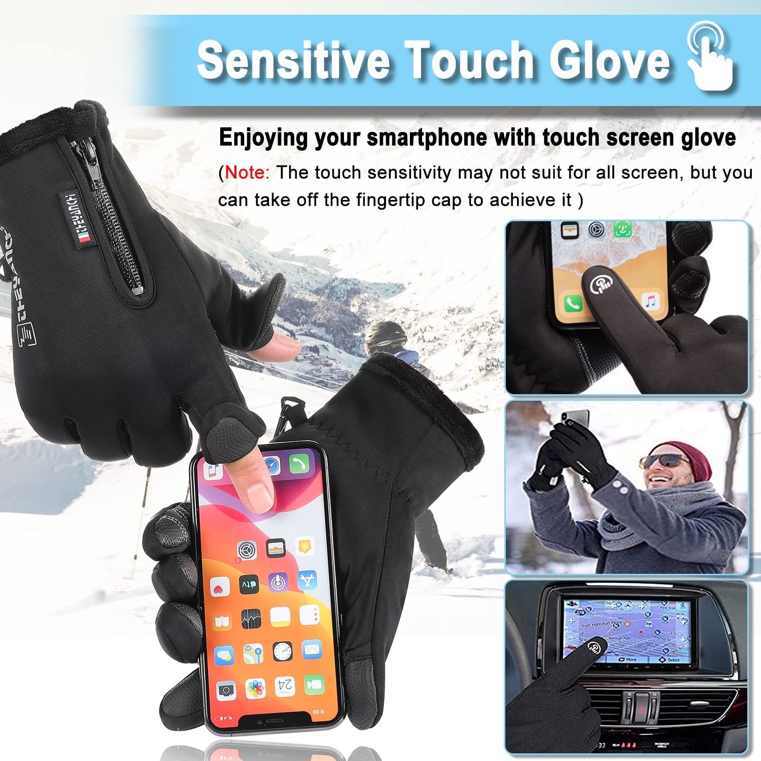 Weitars Winter Gloves for Men Women Waterproof Gloves,Touchscreen Gloves Thermal Snow Gloves For Cycling,Driving,Running