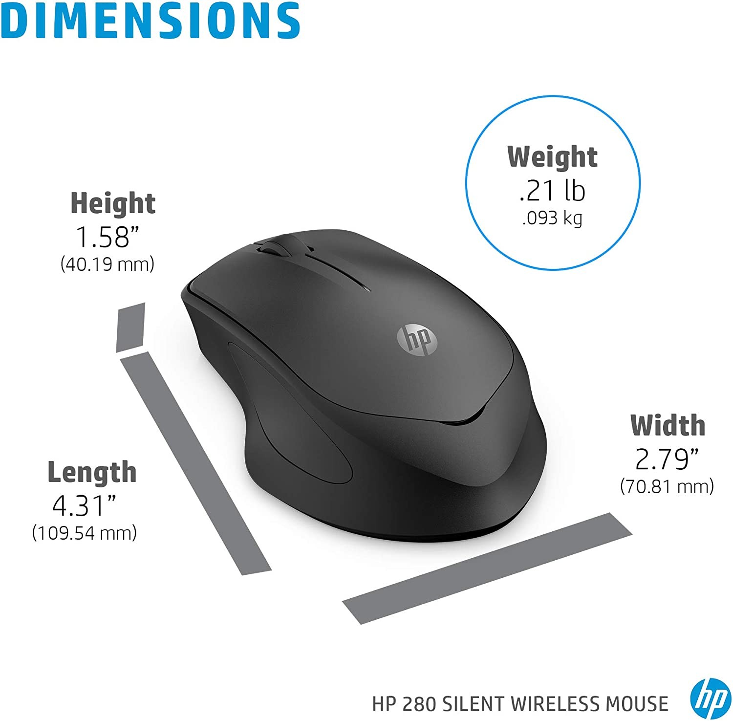 HP Wireless Silent 280M Mouse - Ergonomic Right-Handed Design, 18 Month Battery Life, and 2.4GHz Reliable Connection - Works for Computers and Laptops - Far Quieter Clicks than Most Mice