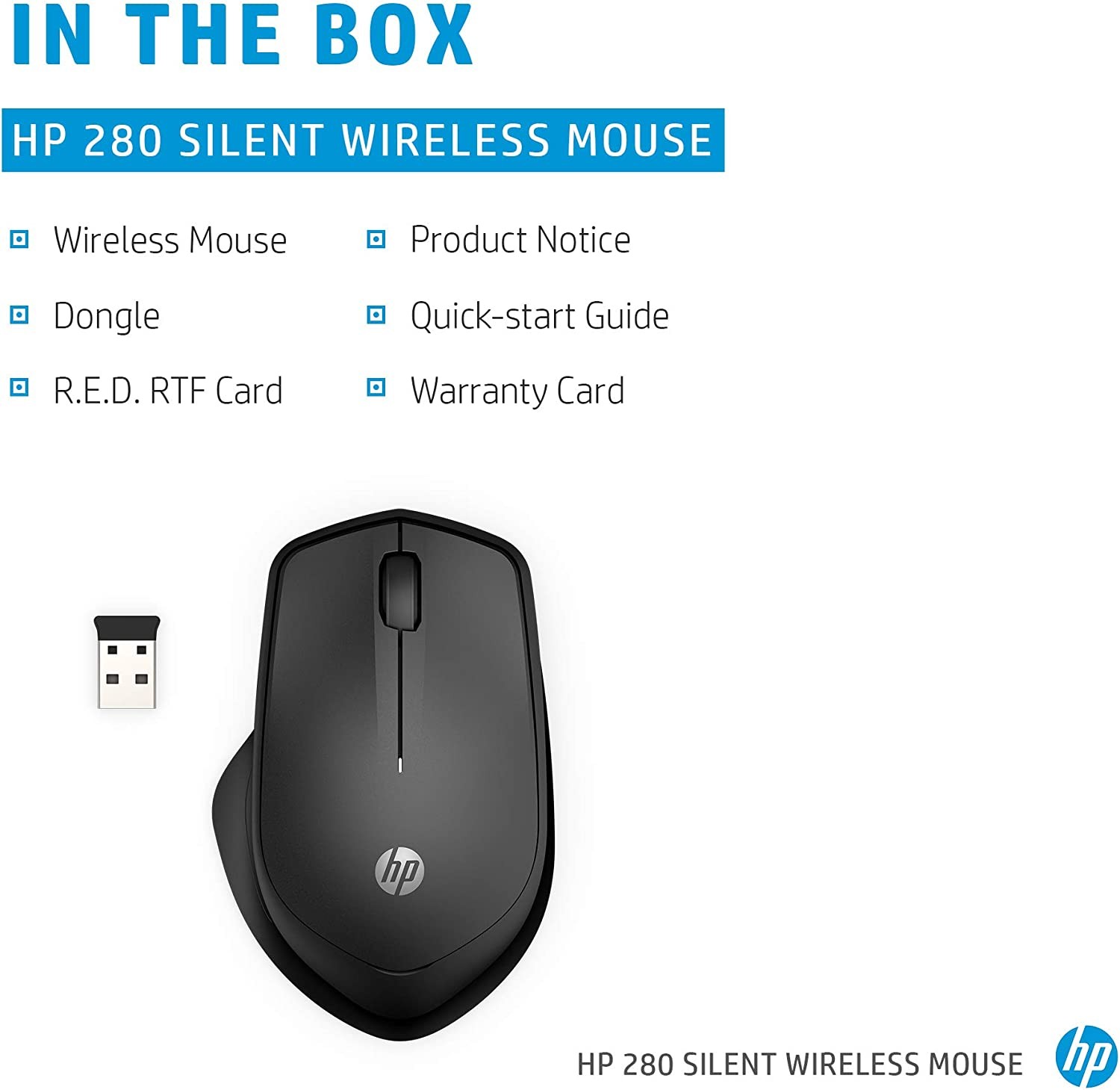 HP Wireless Silent 280M Mouse - Ergonomic Right-Handed Design, 18 Month Battery Life, and 2.4GHz Reliable Connection - Works for Computers and Laptops - Far Quieter Clicks than Most Mice