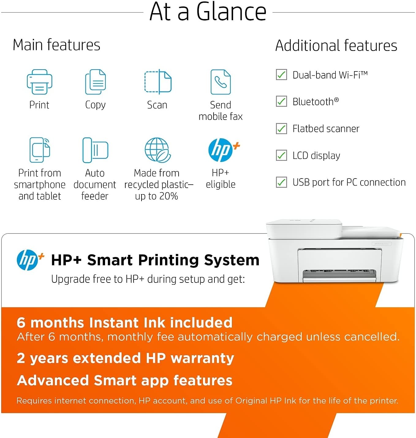 HP DeskJet 4155e Wireless Color All-in-One Printer with bonus 6 months Instant Ink with HP+ (26Q90A).