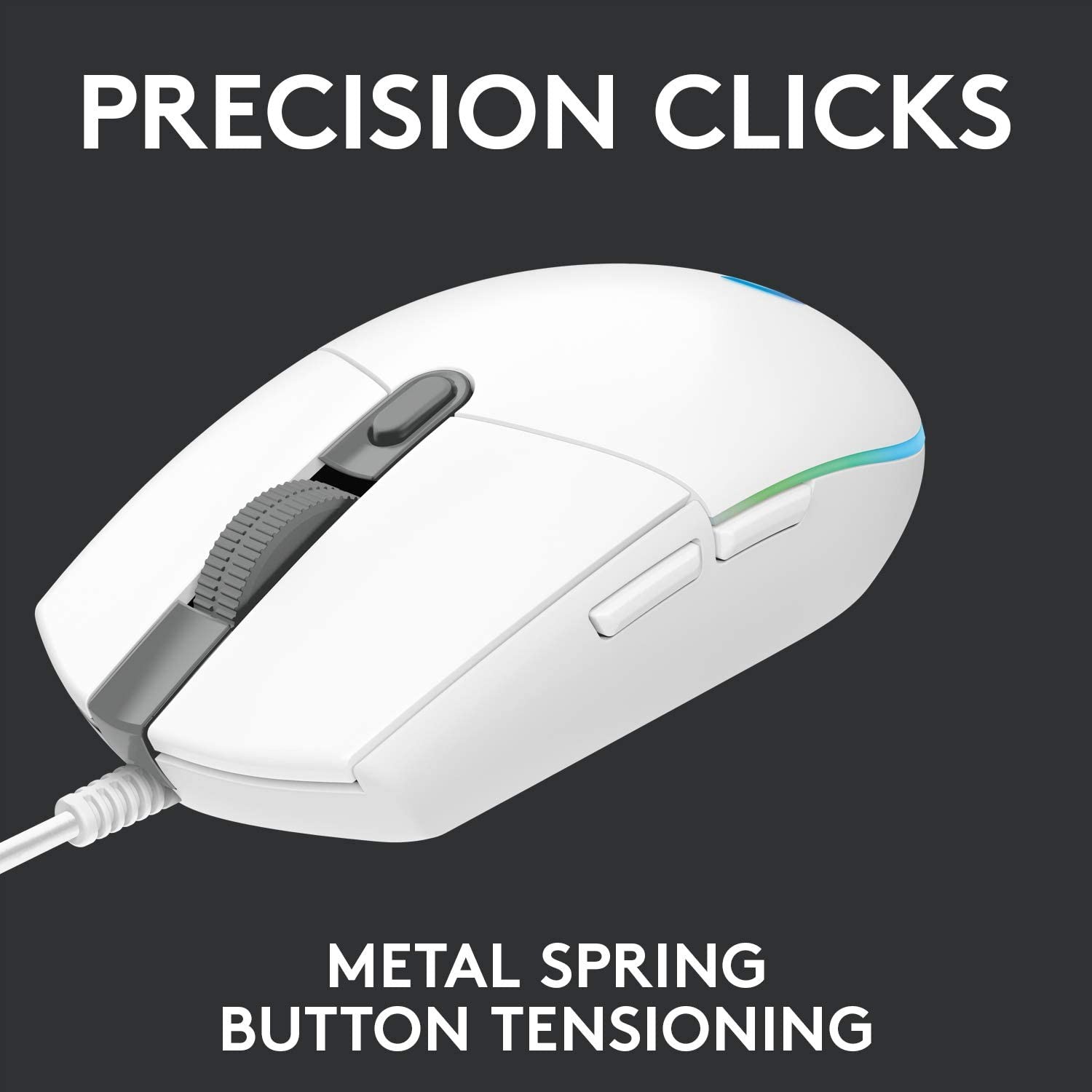 Logitech G203 Wired Gaming Mouse, 8,000 DPI, Rainbow Optical Effect LIGHTSYNC RGB, 6 Programmable Buttons, On-Board Memory, Screen Mapping, PC/Mac Computer and Laptop Compatible - White
