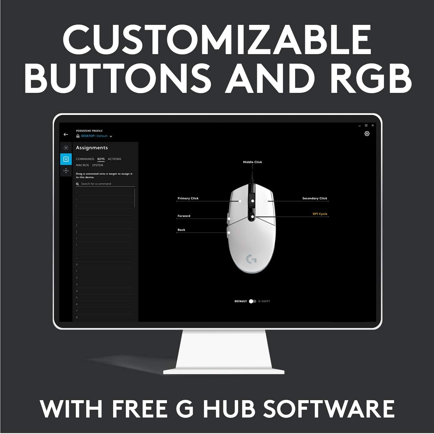 Logitech G203 Wired Gaming Mouse, 8,000 DPI, Rainbow Optical Effect LIGHTSYNC RGB, 6 Programmable Buttons, On-Board Memory, Screen Mapping, PC/Mac Computer and Laptop Compatible - White