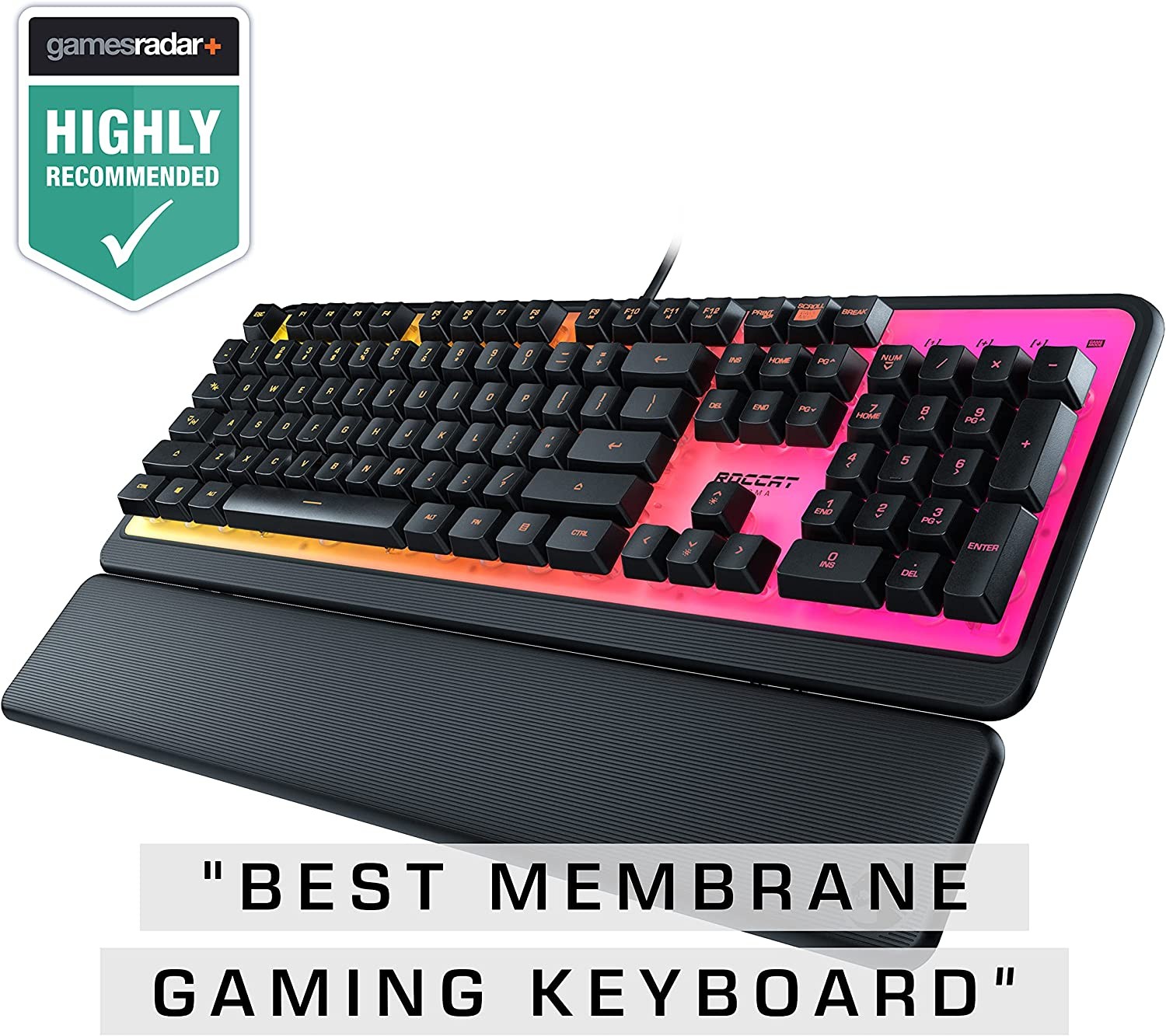 ROCCAT Magma Silent Membrane Switch PC Gaming Keyboard with 5 Zone/10 LED AIMO RGB Top Plate and Detachable Palm Rest - Black