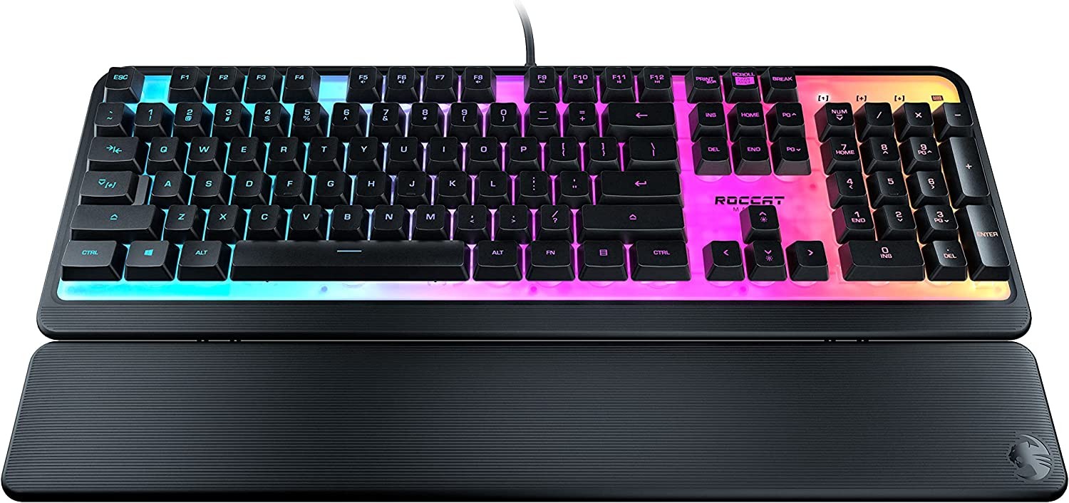 ROCCAT Magma Silent Membrane Switch PC Gaming Keyboard with 5 Zone/10 LED AIMO RGB Top Plate and Detachable Palm Rest - Black