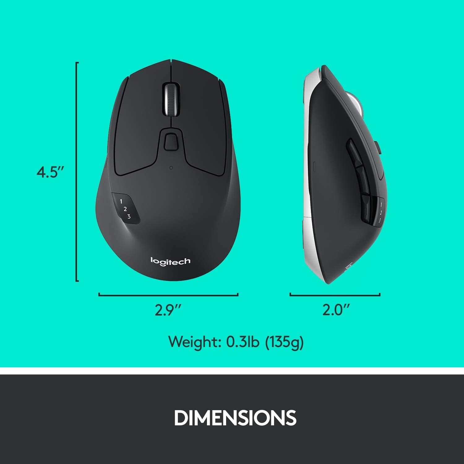 Logitech M720 Triathlon Multi-Device Wireless Mouse, Bluetooth, USB Unifying Receiver, 1000 DPI, 8 Buttons, 2-Year Battery, Compatible with Laptop, PC, Mac, iPadOS - Black