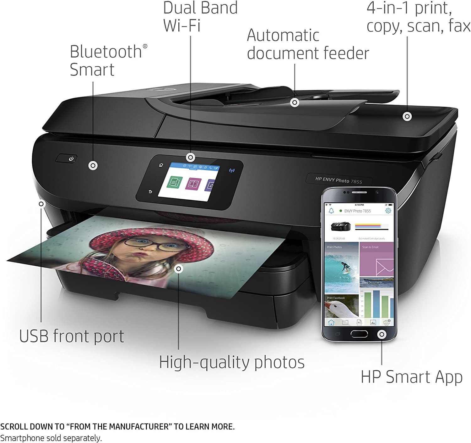 HP ENVY Photo 7855 All in One Photo Printer with Wireless Printing, HP Instant Ink ready, Works with Alexa (K7R96A)