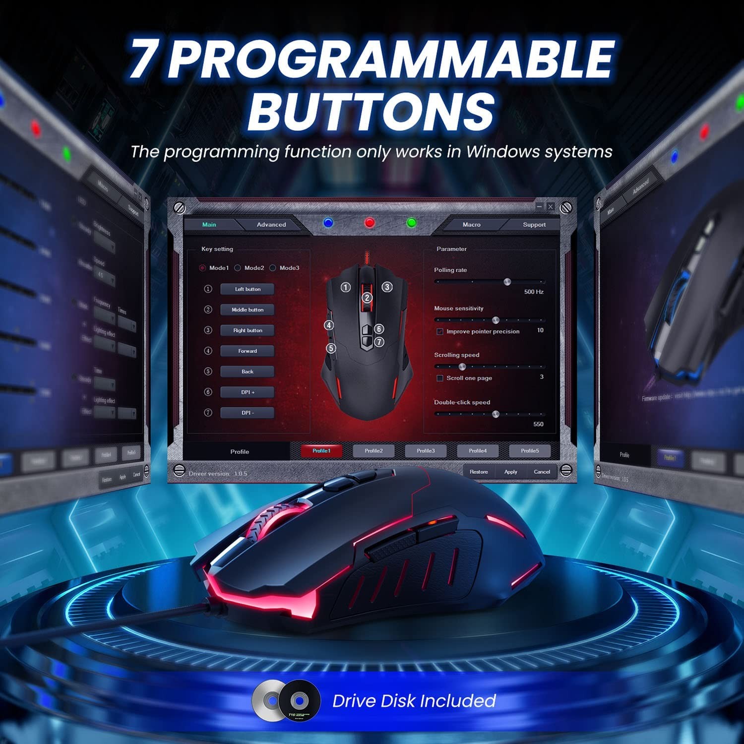 Wired Gaming Mouse, Tmaine Optical PC Gaming Mice with 16.8 Million RGB LED Backlit, High-Precision Adjustable 7200 DPI, 7 Programmable Buttons, Ergonomic USB Mouse for Windows/PC/Mac, Black