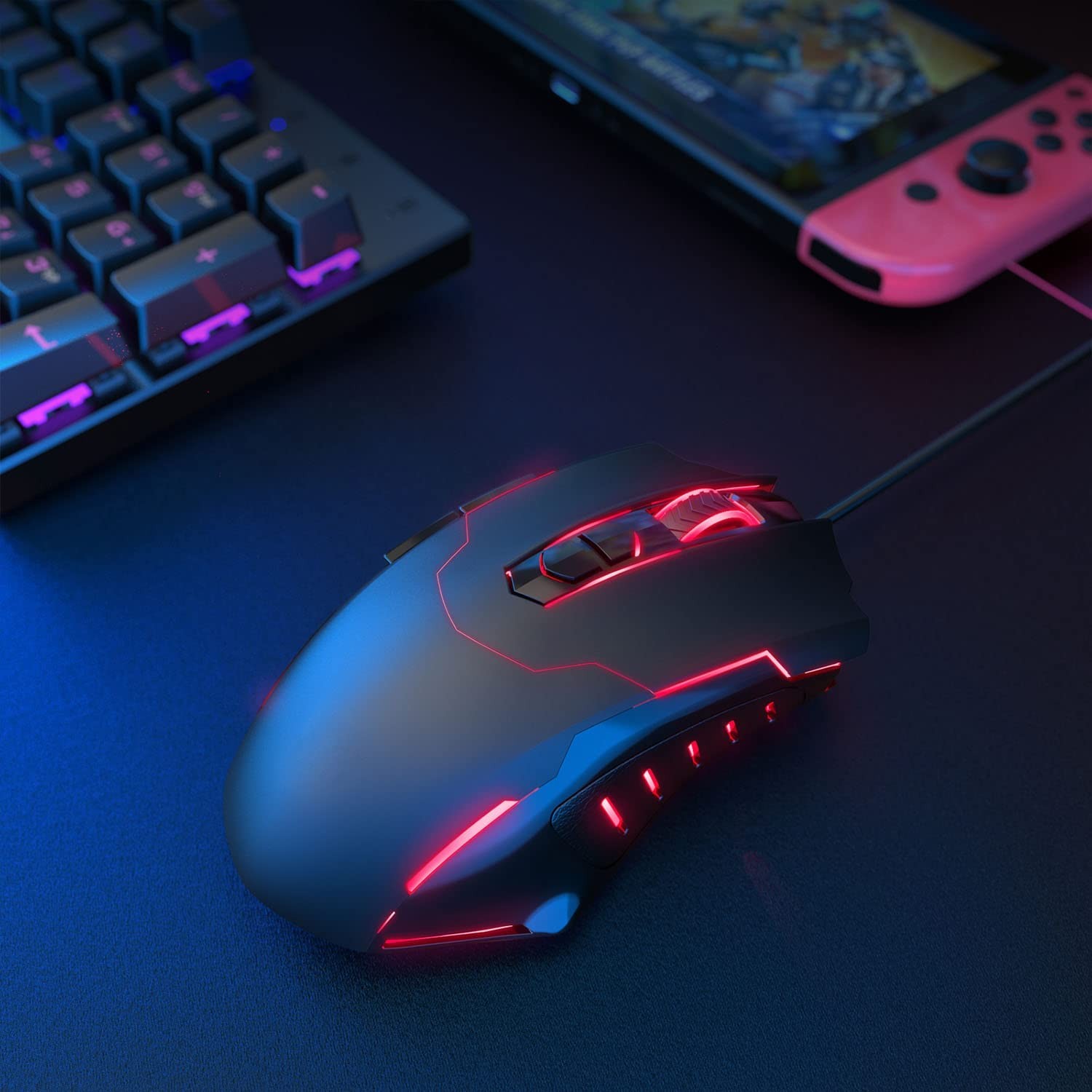 Wired Gaming Mouse, Tmaine Optical PC Gaming Mice with 16.8 Million RGB LED Backlit, High-Precision Adjustable 7200 DPI, 7 Programmable Buttons, Ergonomic USB Mouse for Windows/PC/Mac, Black