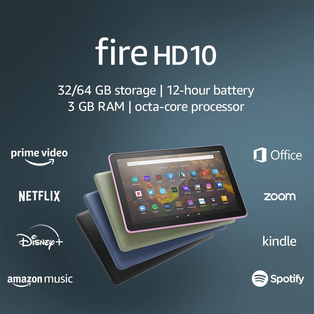 Amazon Fire HD 10 tablet, 10.1", 1080p Full HD, 32 GB, latest model (2021 release), Black