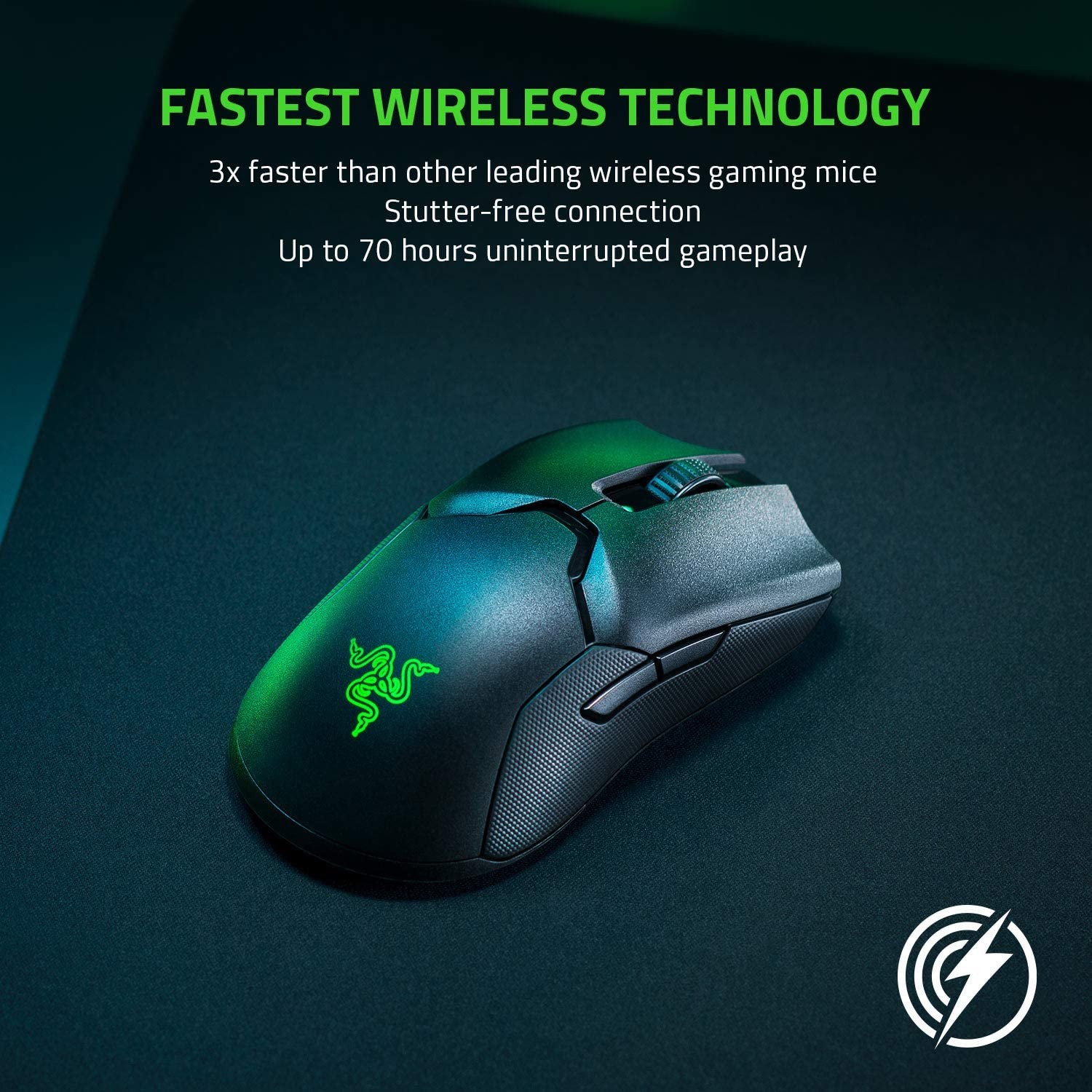 Razer Viper Ultimate Lightweight Wireless Gaming Mouse: Fastest Gaming Switches - 20K DPI Optical Sensor - Chroma Lighting - 8 Programmable Buttons - 70 Hr Battery - Classic Black