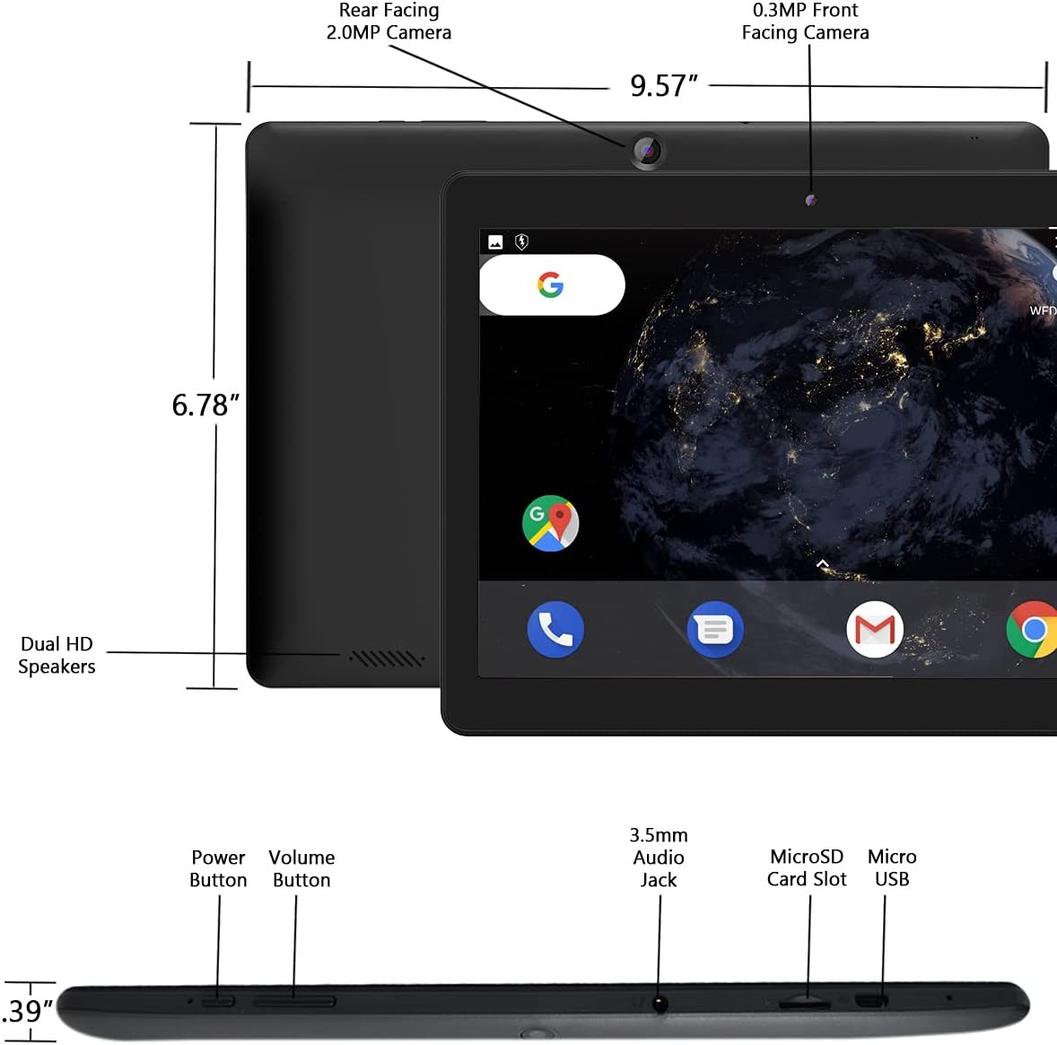 10 Inch Android 11 Tablet IPS HD Display 2GB RAM 32GB Storage Dual Camera Bluetooth WiFi