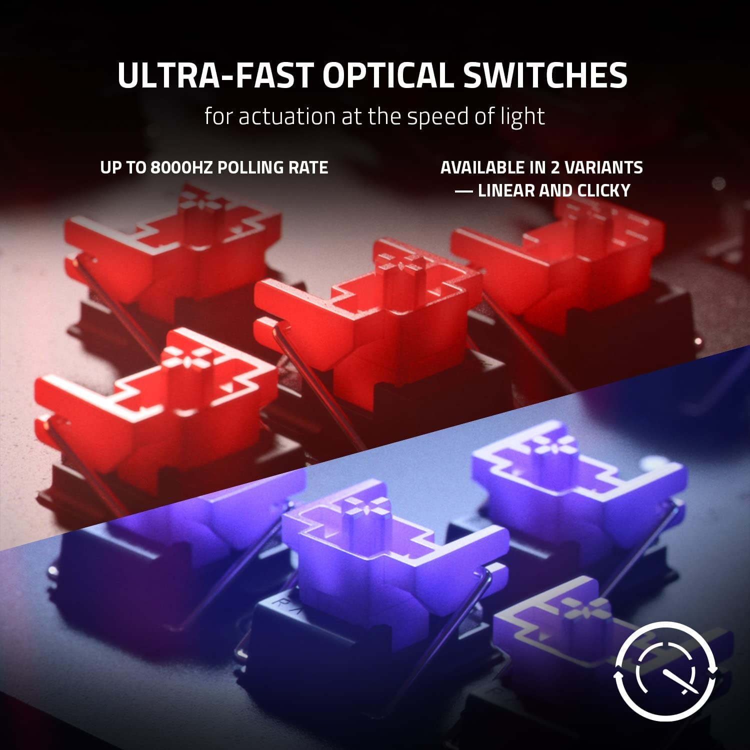 Razer Huntsman V2 Optical Gaming Keyboard: Fastest Clicky Optical Switches w/Quick Keystrokes & 8000Hz Polling Rate - Doubleshot PBT Keycaps - Dedicated Media Keys & Dial - Ergonomic Wrist Rest