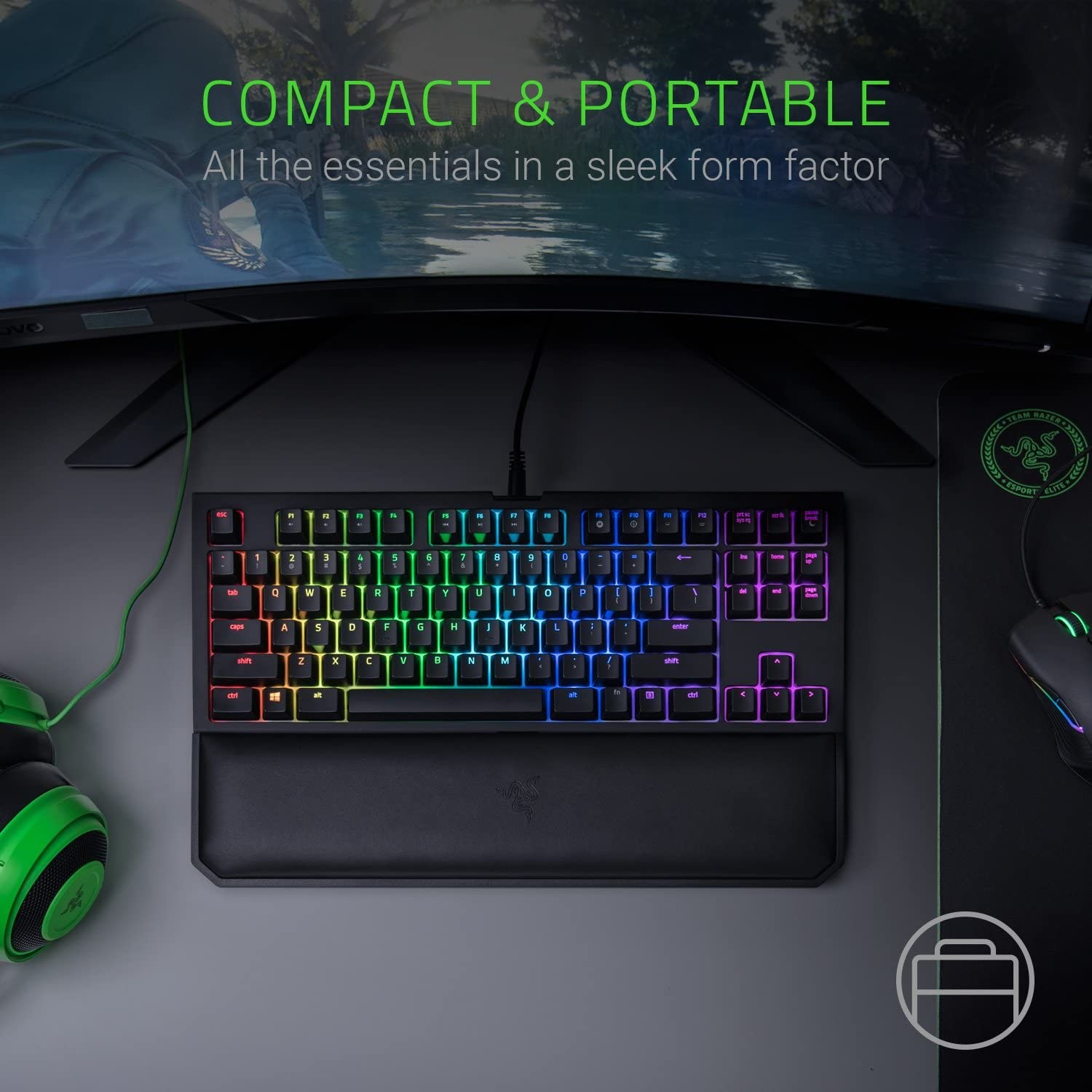 Razer BlackWidow TE Chroma v2 TKL Tenkeyless Mechanical Gaming Keyboard: Orange Key Switches, Tactile & Silent, Chroma RGB Lighting, Magnetic Wrist Rest, Programmable Macros, Classic Black