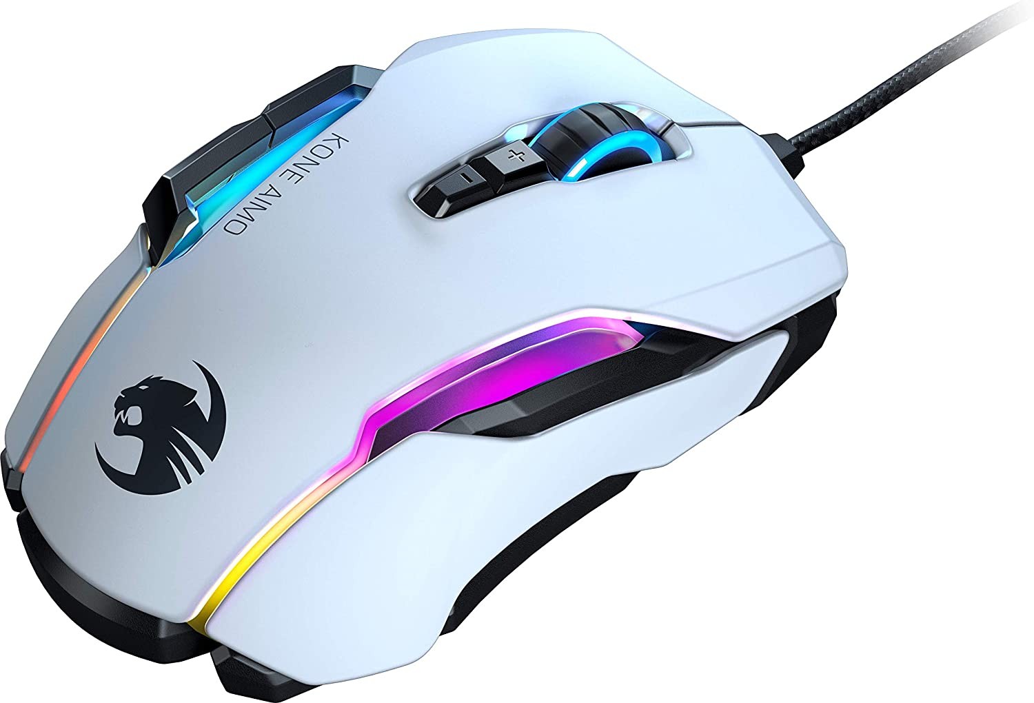 ROCCAT Kone AIMO Remastered PC Gaming Mouse, Optical, RGB Backlit Lighting, 23 Programmable Keys, Onboard Memory, Palm Grip, Owl Eye Sensor, Ergonomic, LED Illumination, Adjustable to 16,000 DPI-White