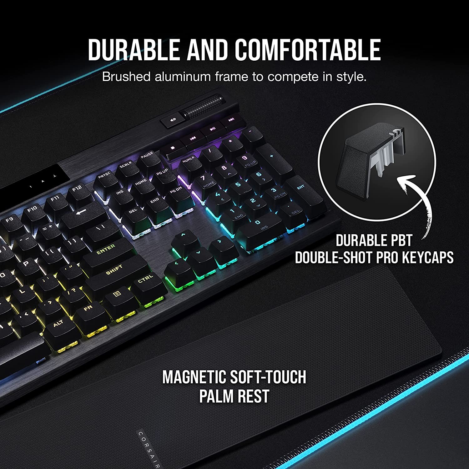 Corsair K70 RGB PRO Wired Mechanical Gaming Keyboard (CHERRY MX RGB Speed Switches: Linear and Rapid, 8,000Hz Hyper-Polling, PBT DOUBLE-SHOT PRO Keycaps, Soft-Touch Palm Rest) QWERTY, NA - Black