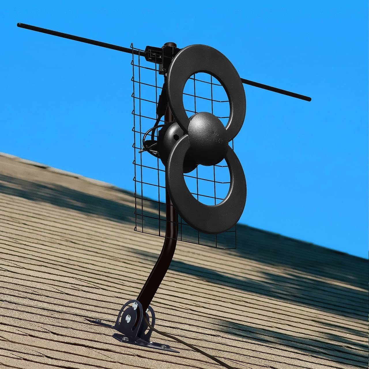 Antennas Direct ClearStream 2V TV Antenna, 60+ Mile Range, UHF/VHF, Multi-directional, Indoor, Attic, Outdoor, Mast w/Pivoting Base/Hardware/ Adjustable Clamp, Sealing Pads, 4K Ready, Black – C2-V-CJM