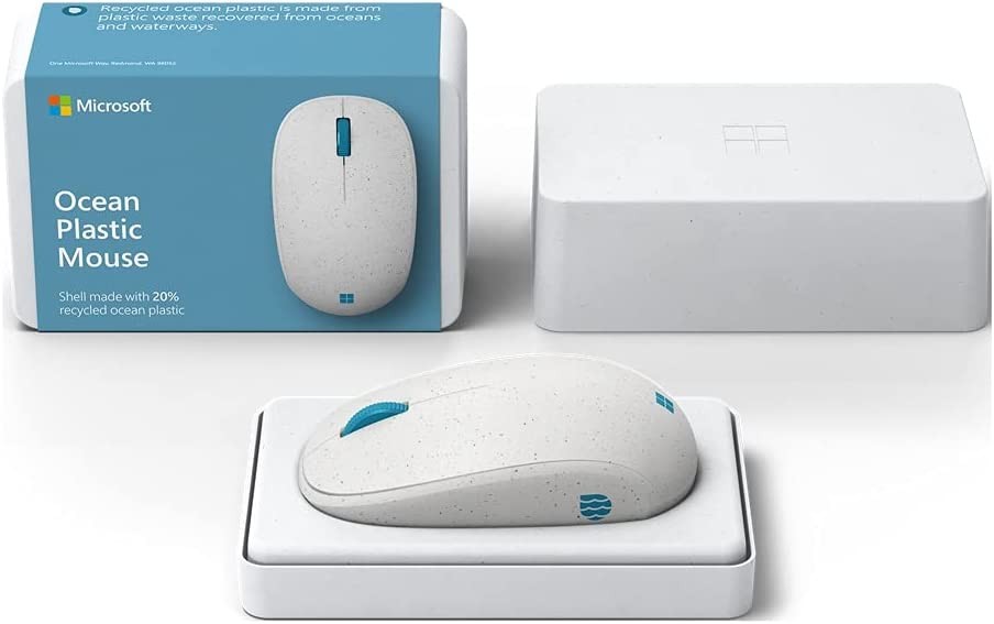 Microsoft Ocean Plastic Mouse. Made from 20% Recycled Ocean Waste, Comfortable Design, Right/Left Hand Use, Wireless Bluetooth Mouse for PC/Laptop/Desktop, Works with for Mac/Windows Computers