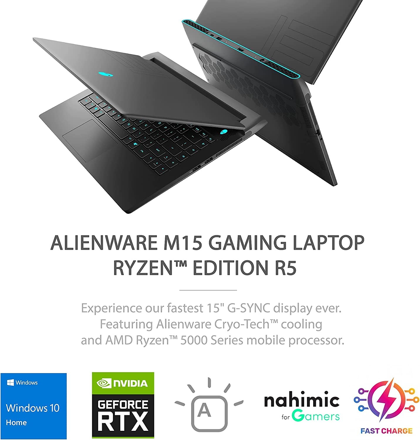 2021 ALIENWARE M15 Ryzen Edition Gaming Laptop, 15.6" FHD 165Hz 3ms Display, AMD Ryzen 7 5800H (>i7-11370H), RTX 3060 6G GDDR6, 16GB RAM, 1TB SSD, RGB Backlit Keyboard, WiFi 6, Win 10 Home (Renewed)