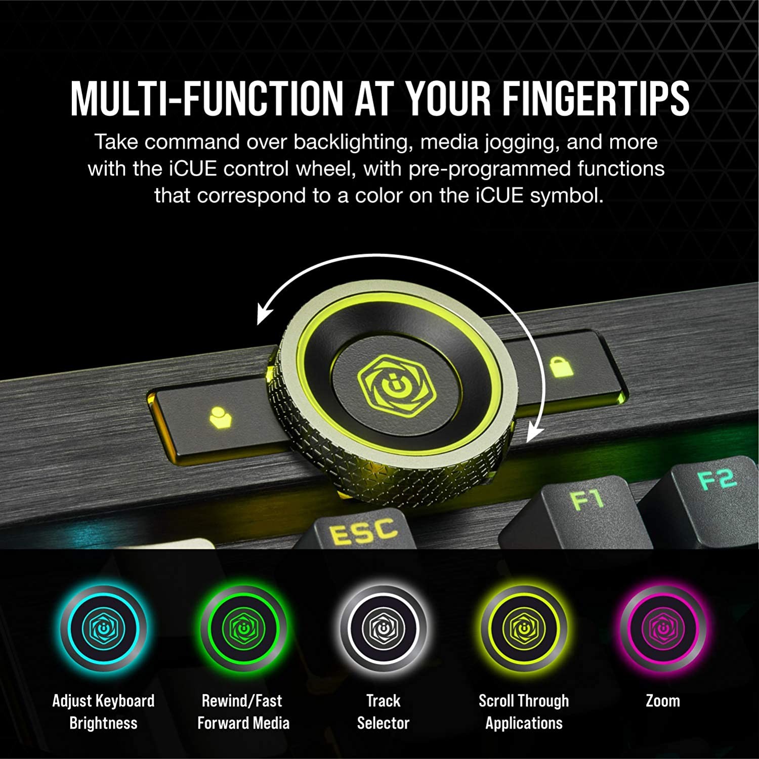 Corsair K100 RGB Optical-Mechanical Gaming Keyboard - Corsair OPX RGB Optical-Mechanical Keyswitches - AXON Hyper-Processing Technology for 4X Faster Throughput - 44-Zone RGB LightEdge