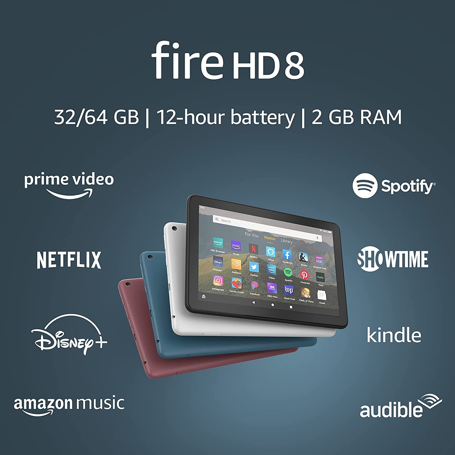 Fire HD 8 tablet, 8" HD display, 64 GB, (2020 release), designed for portable entertainment, Black, without lockscreen ads