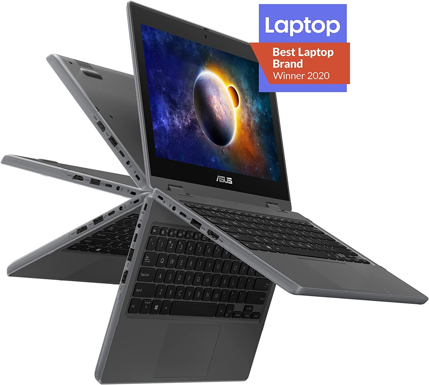 ASUS ASUS BR1100 Laptop, 11.6" HD Anti-Glare Touchscreen Display, Intel Celeron N4500, 4GB RAM, 64GB Storage, MIL-STD 810H Durability, TPM 2.0, Windows 10 Pro, Dark Grey, Stylus Included, BR100FKA-502