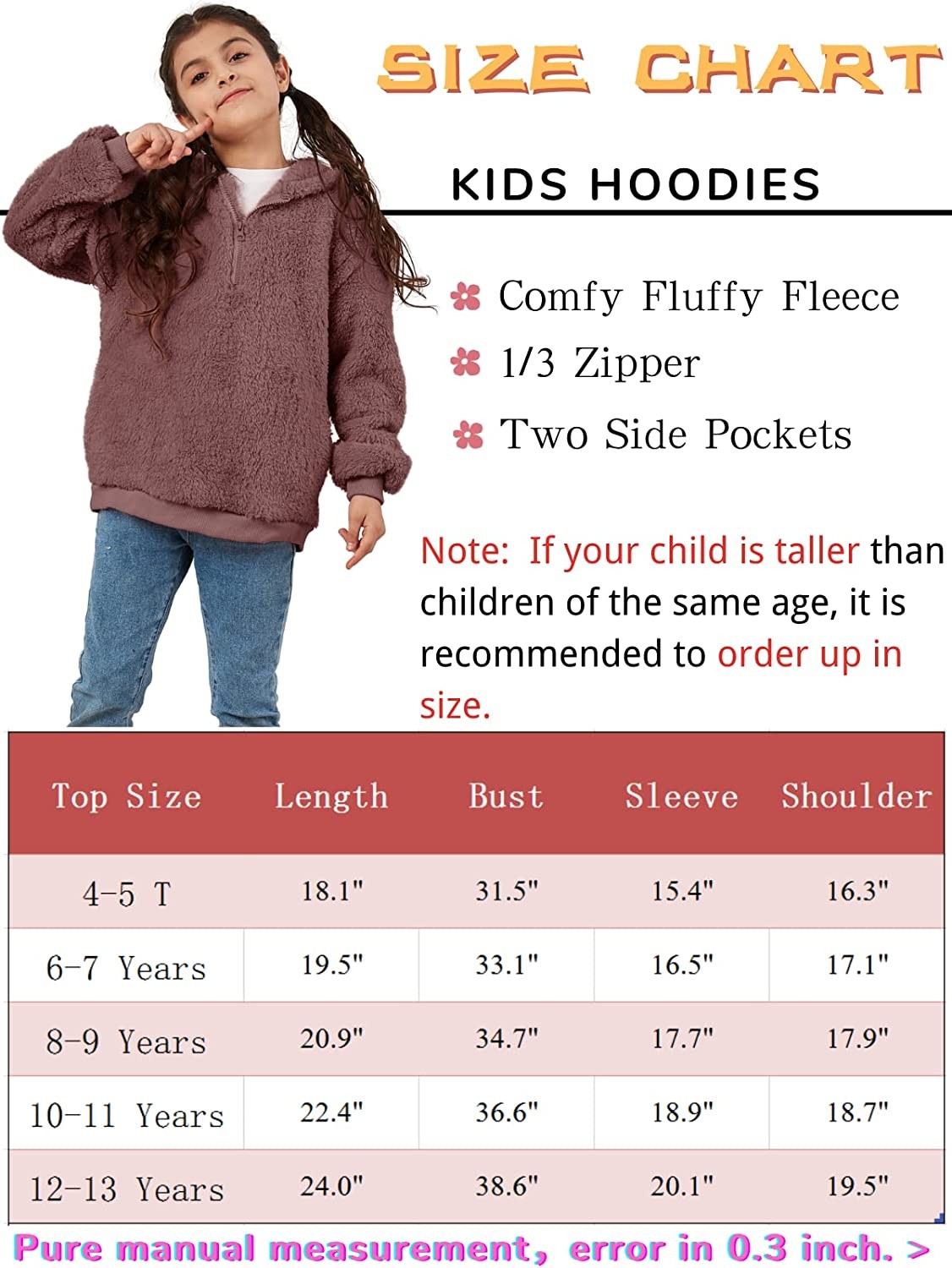 Ofenbuy Kids Girl s Fuzzy Hoodies Zipper Warm Loose Sherpa Hooded Sweatshirt Pullover With Pockets