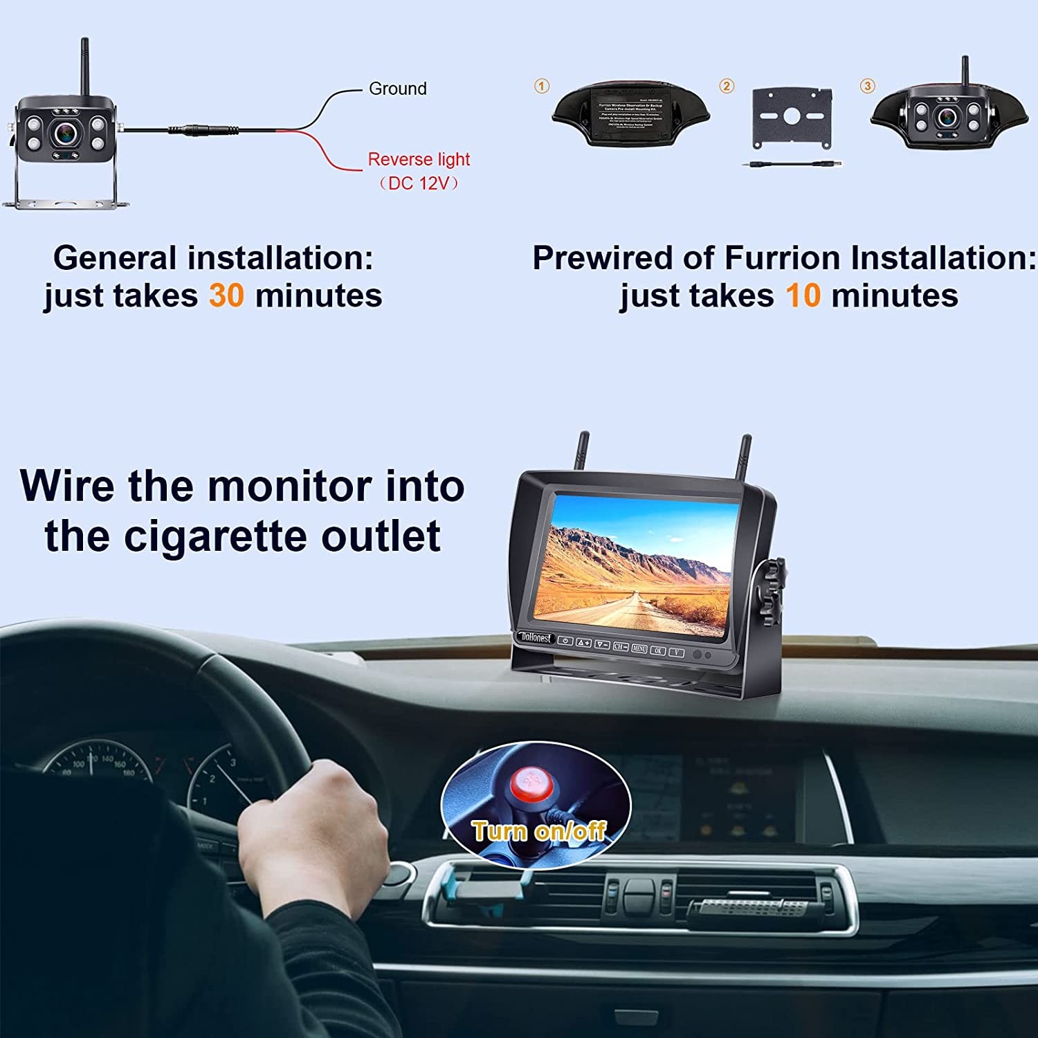 DoHonest RV Backup Camera Wireless HD 1080P with 7‘’ Touch Key DVR Monitor, 2022 Newest Version Rear View Camera Stable Signals Adapter for Furrion Pre-Wired for RVs,Truck,Trailer,IR Night Vision S21