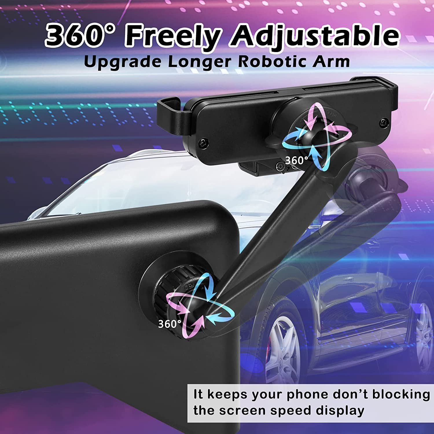 4TSL Tesla Cell Phone Mount for Model 3 & Y, One-Hand Operation Phone Holder Fits 4.7-7.0" Cellphone with 360° Longer Robotic Arms, Silent Monitor Case Accessories for Model 3 2017-22 Model Y 2019-22