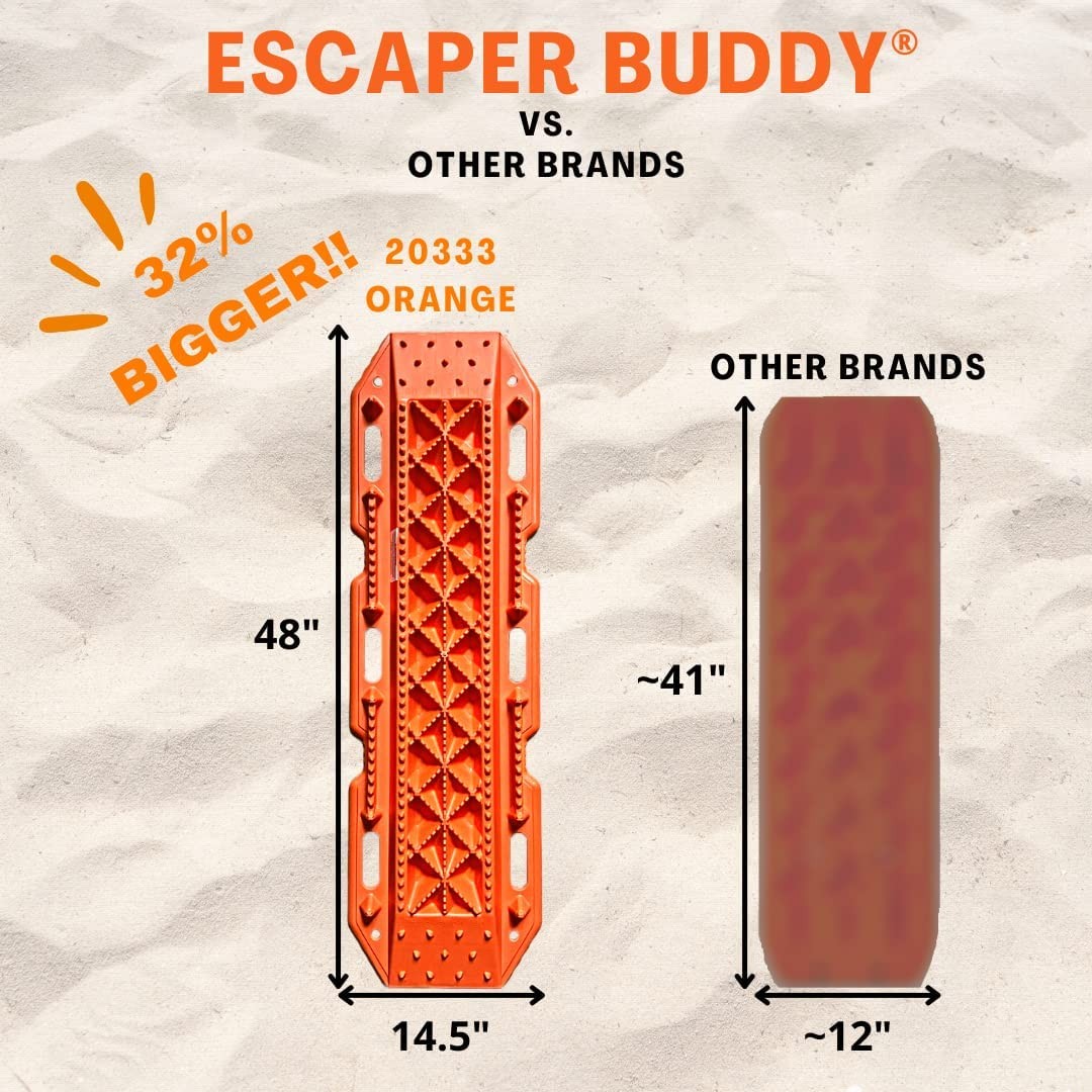 Maxsa 20333 Heavy-Duty Escaper Buddy Traction Mats for Off-Road Mud, Sand, & Snow Vehicle Extraction and Recovery, Bendable, Unbreakable, Orange, 2 Pack