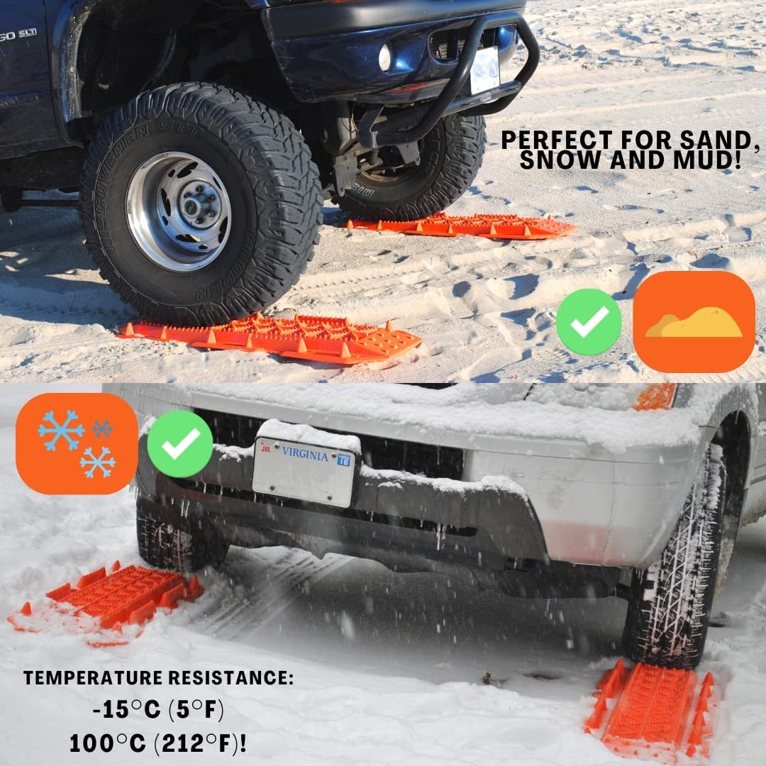 Maxsa 20333 Heavy-Duty Escaper Buddy Traction Mats for Off-Road Mud, Sand, & Snow Vehicle Extraction and Recovery, Bendable, Unbreakable, Orange, 2 Pack