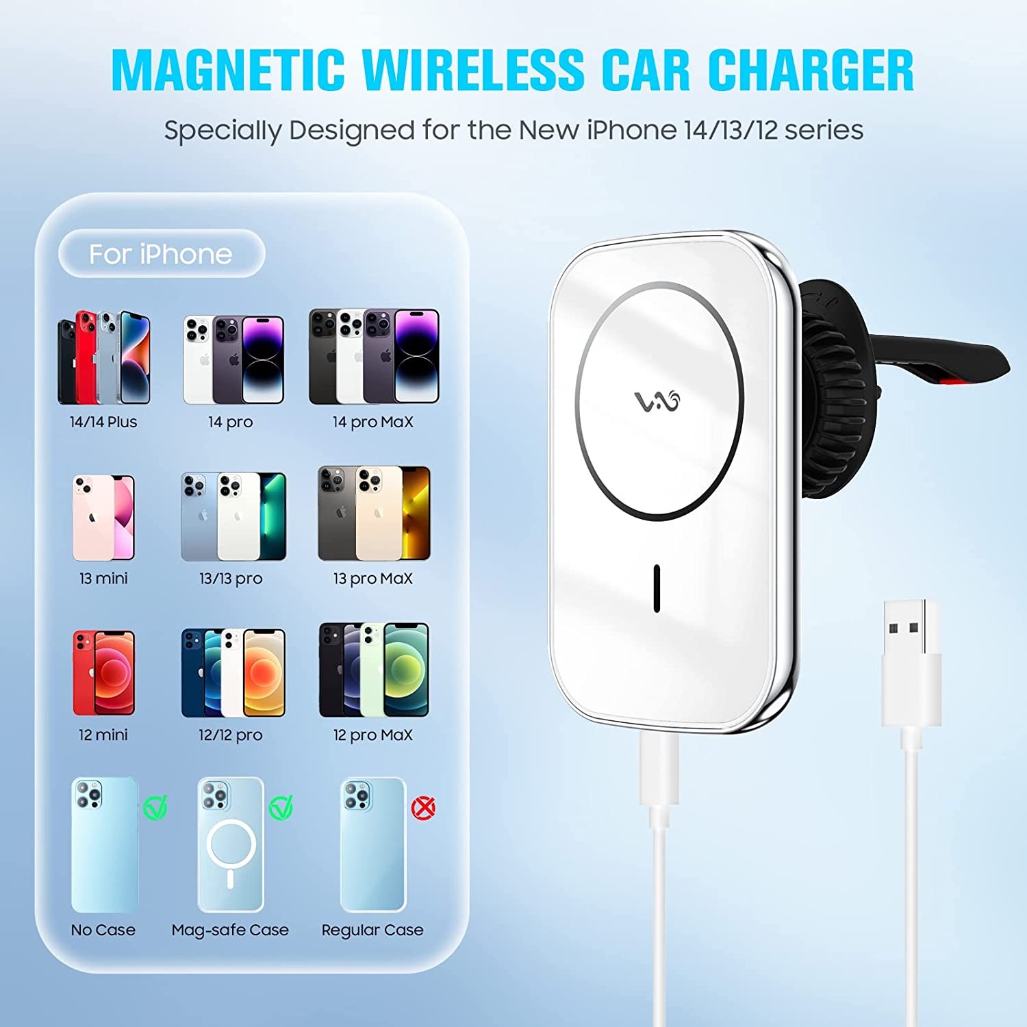 Magnetic Wireless Car Charger,Vebach Metal Mag-Safe Car Charger Air Vent Mount Magnet Fast Car Charger Compatible with iPhone 14/13/12 Series and Magnetic Cases