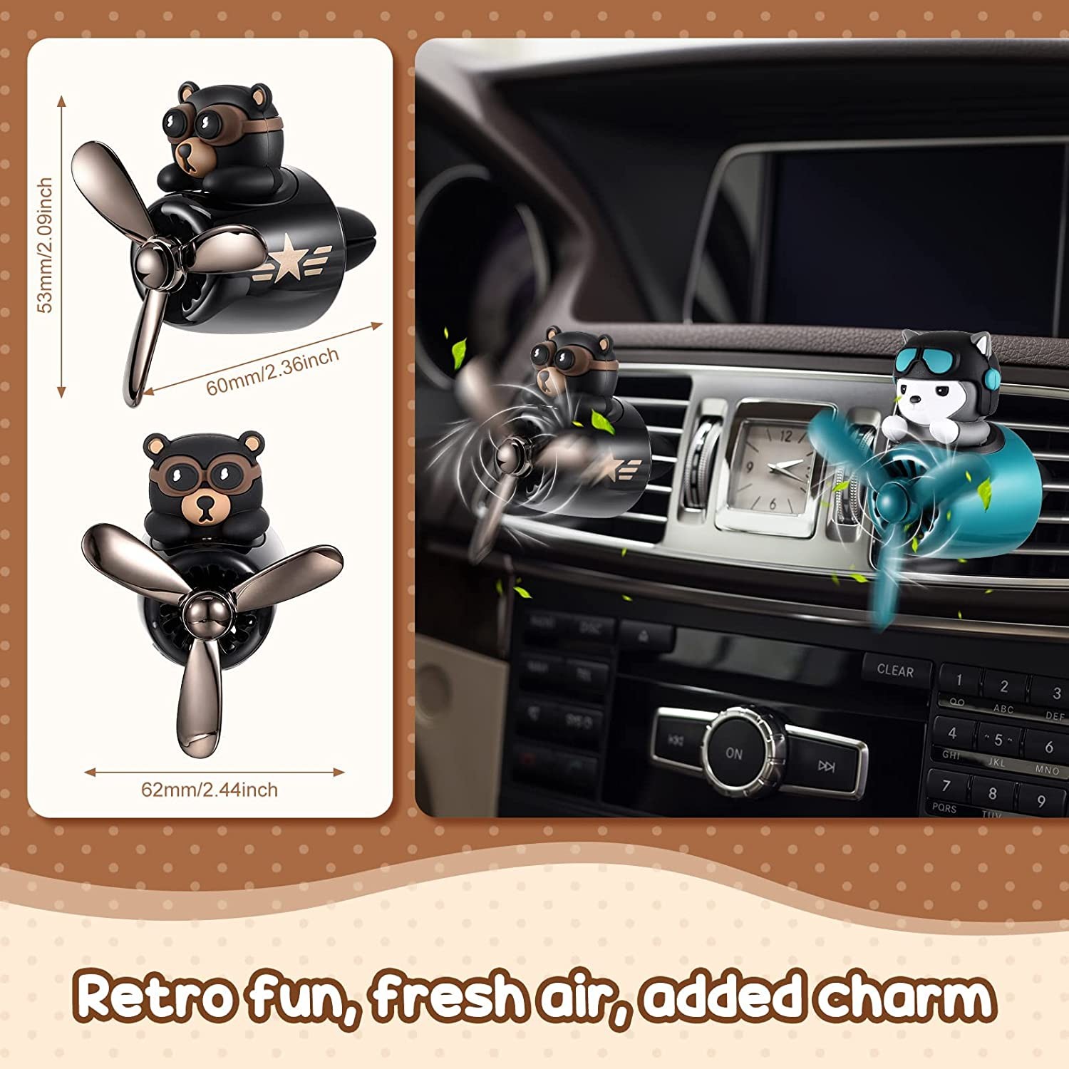 Tallew 2 Pcs Car Air Freshener Pilot Cute Car Diffuser Cartoon Outlet Fan Air Diffuser for Car Vent Perfume Automotive Decoration (Bear, Hashiqi), Black
