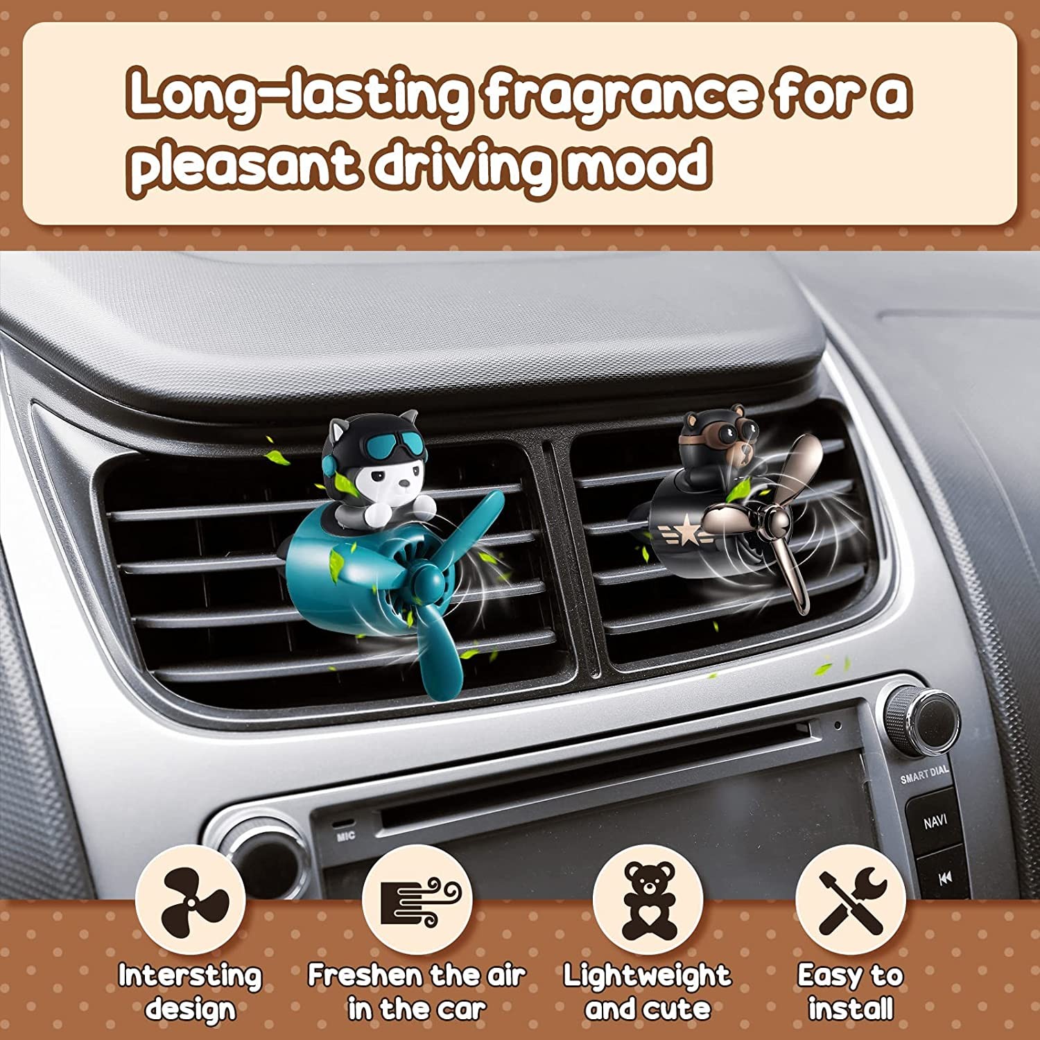 Tallew 2 Pcs Car Air Freshener Pilot Cute Car Diffuser Cartoon Outlet Fan Air Diffuser for Car Vent Perfume Automotive Decoration (Bear, Hashiqi), Black
