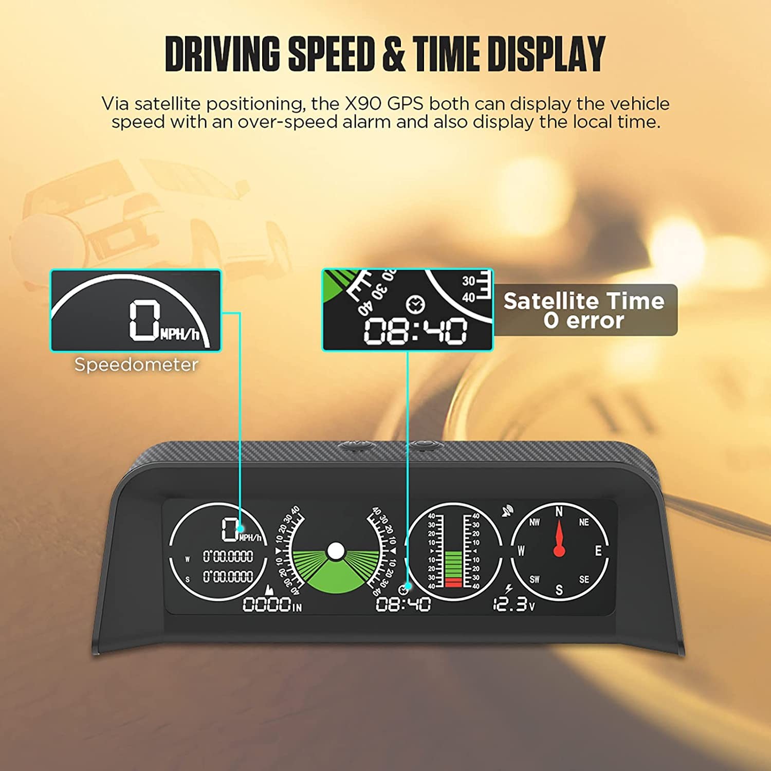 Car Inclinometer Level Tilt Gauge, Car HUD GPS Speedometer MPH Car Electronic Compass Clinometer Indicator, Digital Inclinometer Car Angle Slope Meter for Off-Road Vehicles