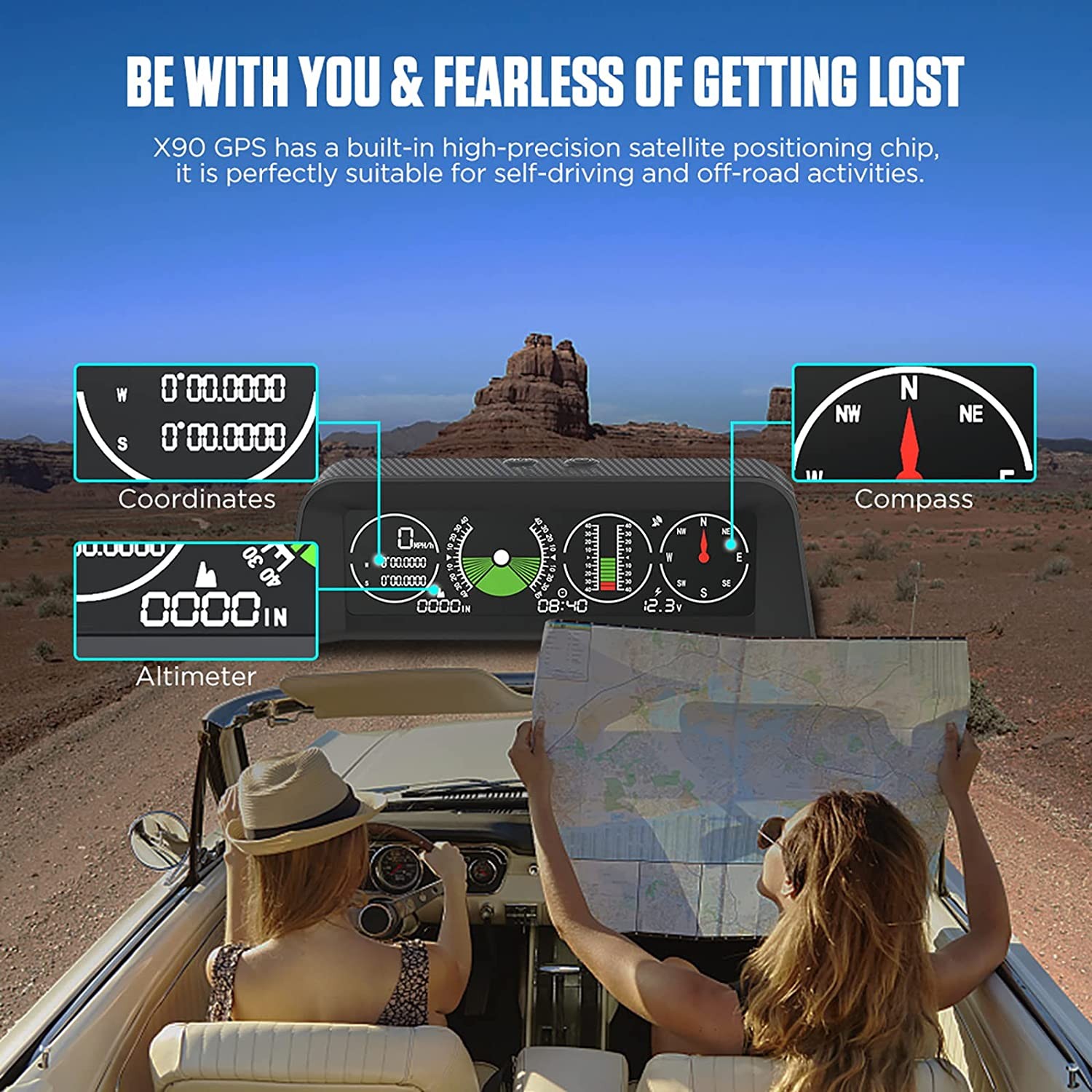Car Inclinometer Level Tilt Gauge, Car HUD GPS Speedometer MPH Car Electronic Compass Clinometer Indicator, Digital Inclinometer Car Angle Slope Meter for Off-Road Vehicles