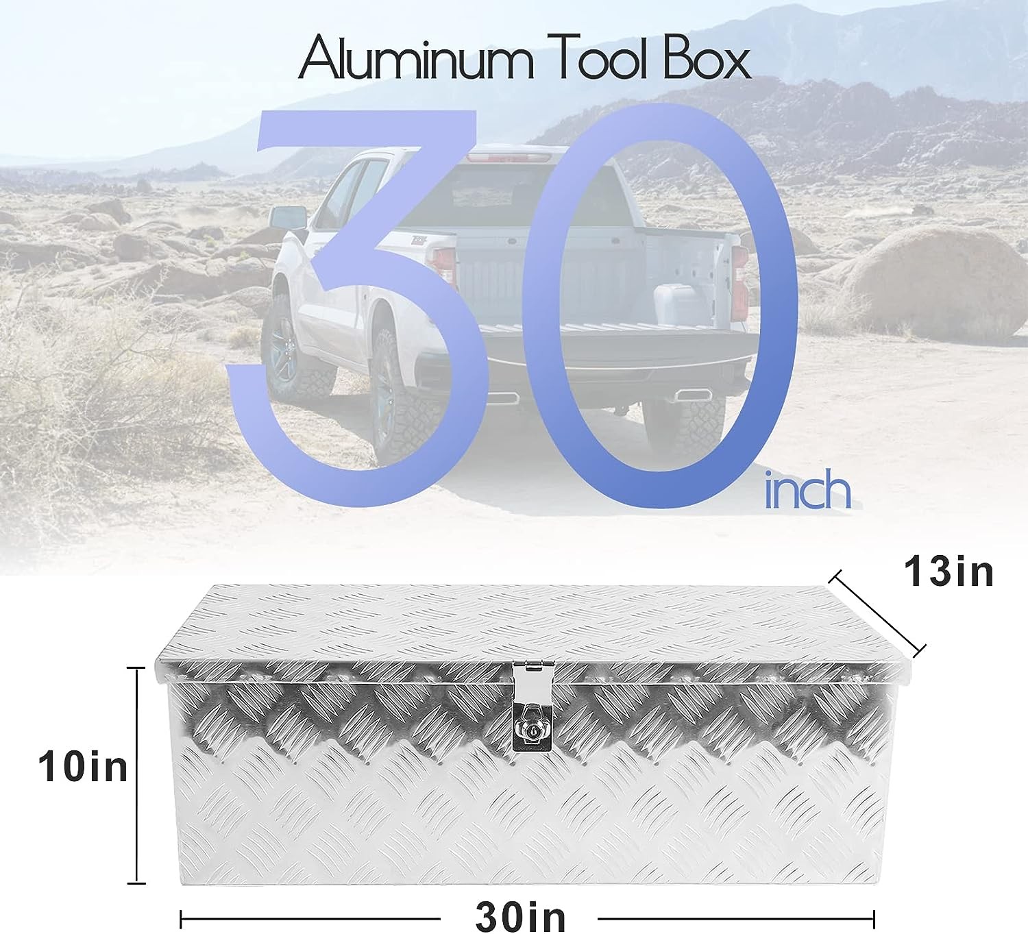 BLACKHORSE-RACING 30 x 13 x 10 Inch Aluminum Truck Trailer Tool Box Chest Box Pickup Underbody Truck Bed Storage Toolbox RV Storage Organizer with Side Handle, Lock & 2 Keys - Silver