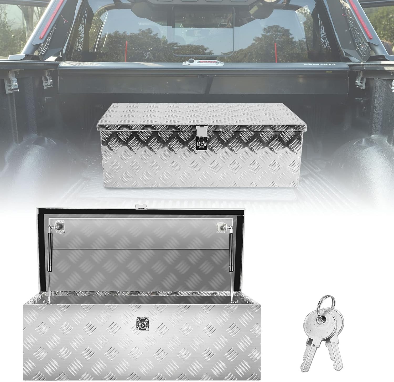 BLACKHORSE-RACING 30 x 13 x 10 Inch Aluminum Truck Trailer Tool Box Chest Box Pickup Underbody Truck Bed Storage Toolbox RV Storage Organizer with Side Handle, Lock & 2 Keys - Silver
