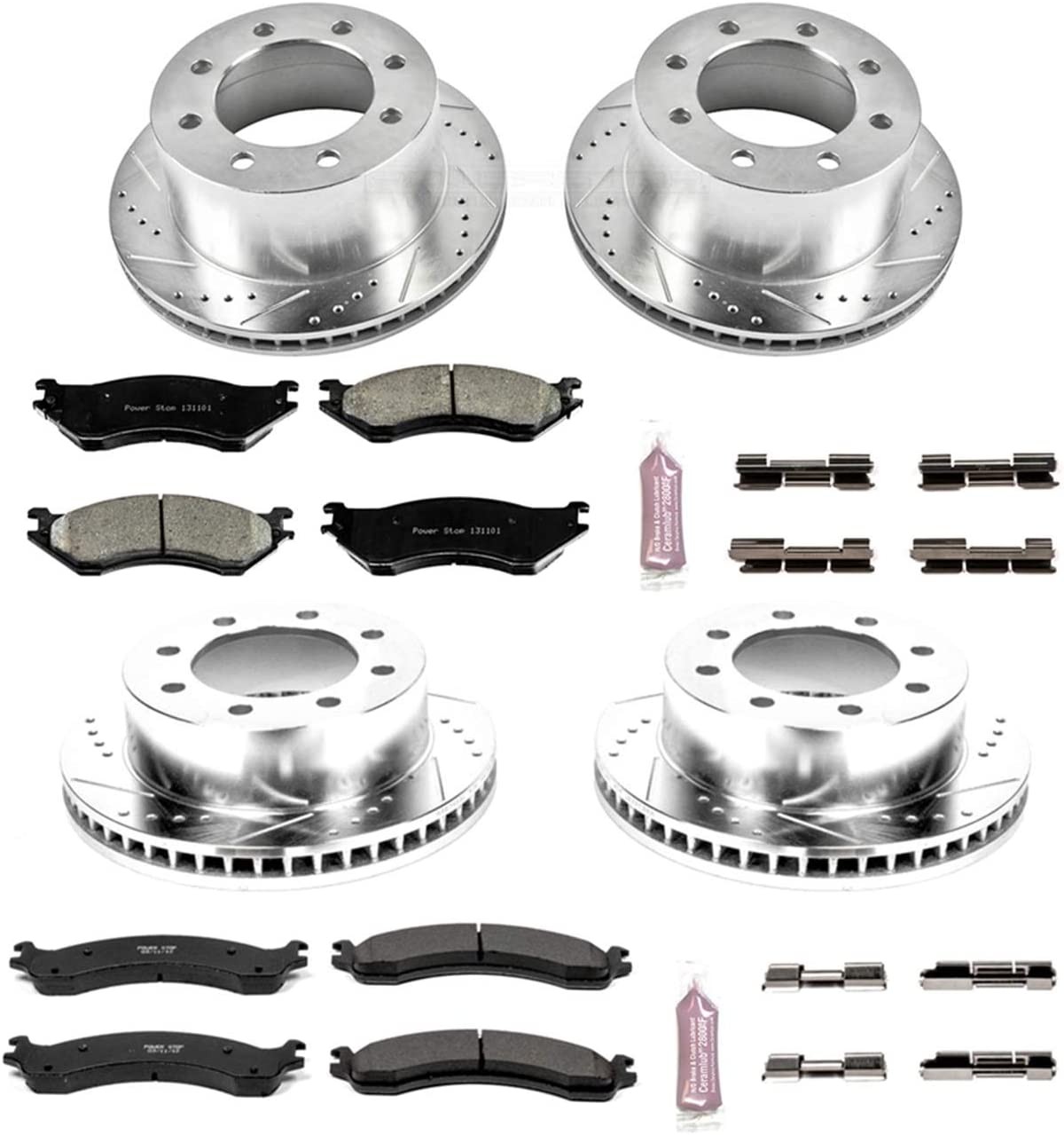 Power Stop K5466 Front and Rear Z23 Carbon Fiber Brake Pads with Drilled and Slotted Brake Rotor Kit