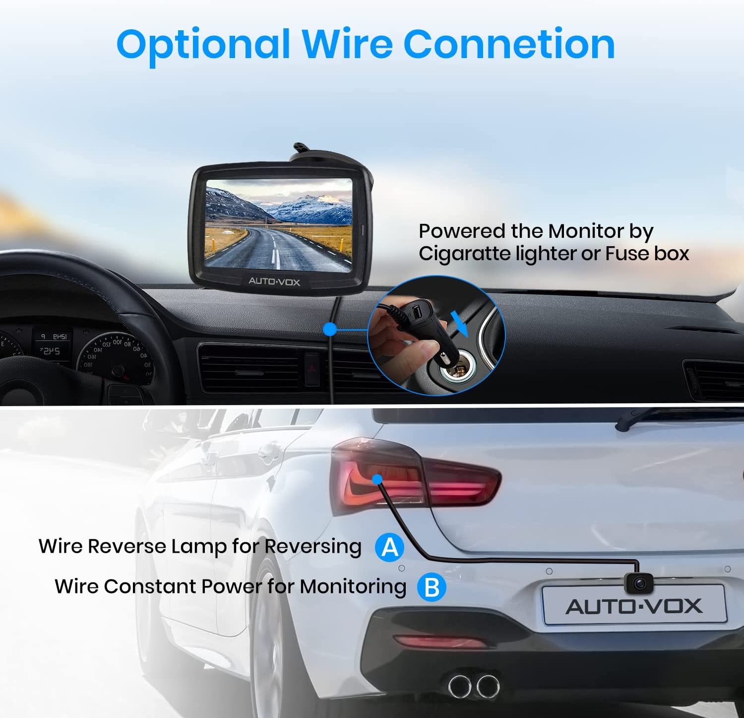 AUTO-VOX CS-2 Wireless Backup Camera, Stable Digital Signal Rear View Camera&4.3   Monitor, Back Up Camera System Wireless for Car, Trucks, RV, Trailer, Camper,Van