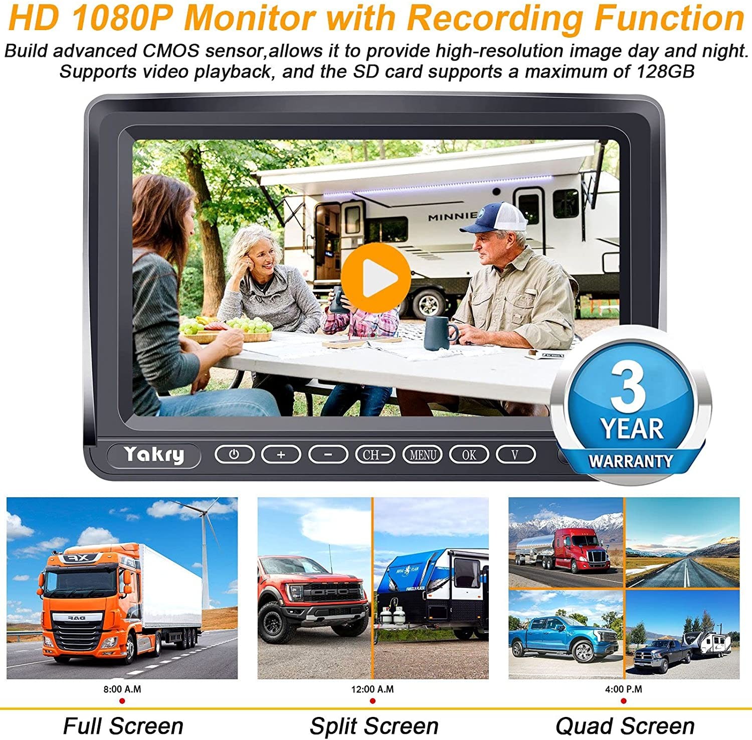 RV Backup Camera Wireless HD 1080P with 7 Inch Touch Key DVR Monitor for RVs,Campers,Trailers,Trucks Adapter For Furrion-Pre-wired RVs High-Speed Rear View Observation IR Night Vision Yakry Y27
