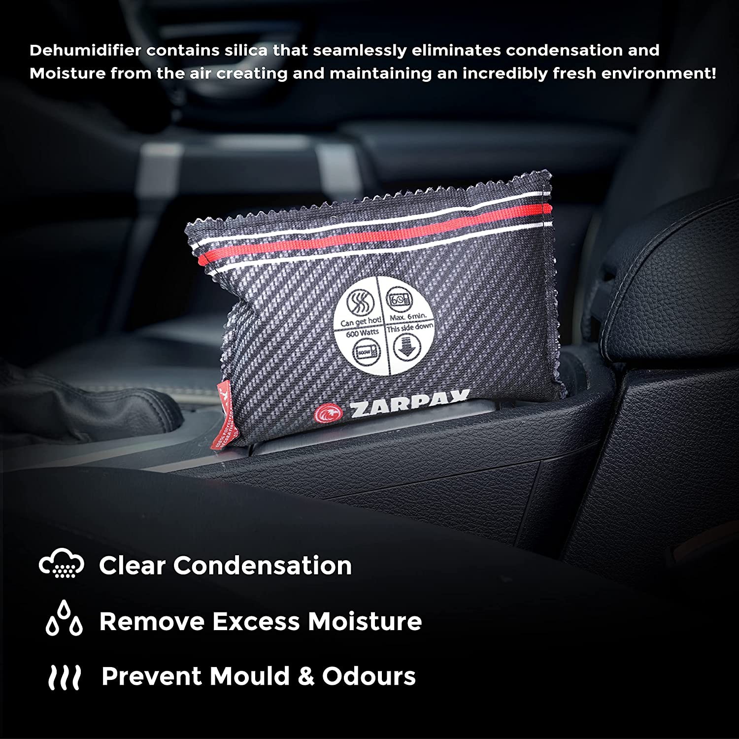 ZARPAX Car Dehumidifier Bag 2 pack | Absorbs Moisture, Damp, & Condensation on Windscreens & Car Interior | 100% Leakproof | Reusable Dehumidifier | Dashboard Dehumidifier & Car Condensation Remover