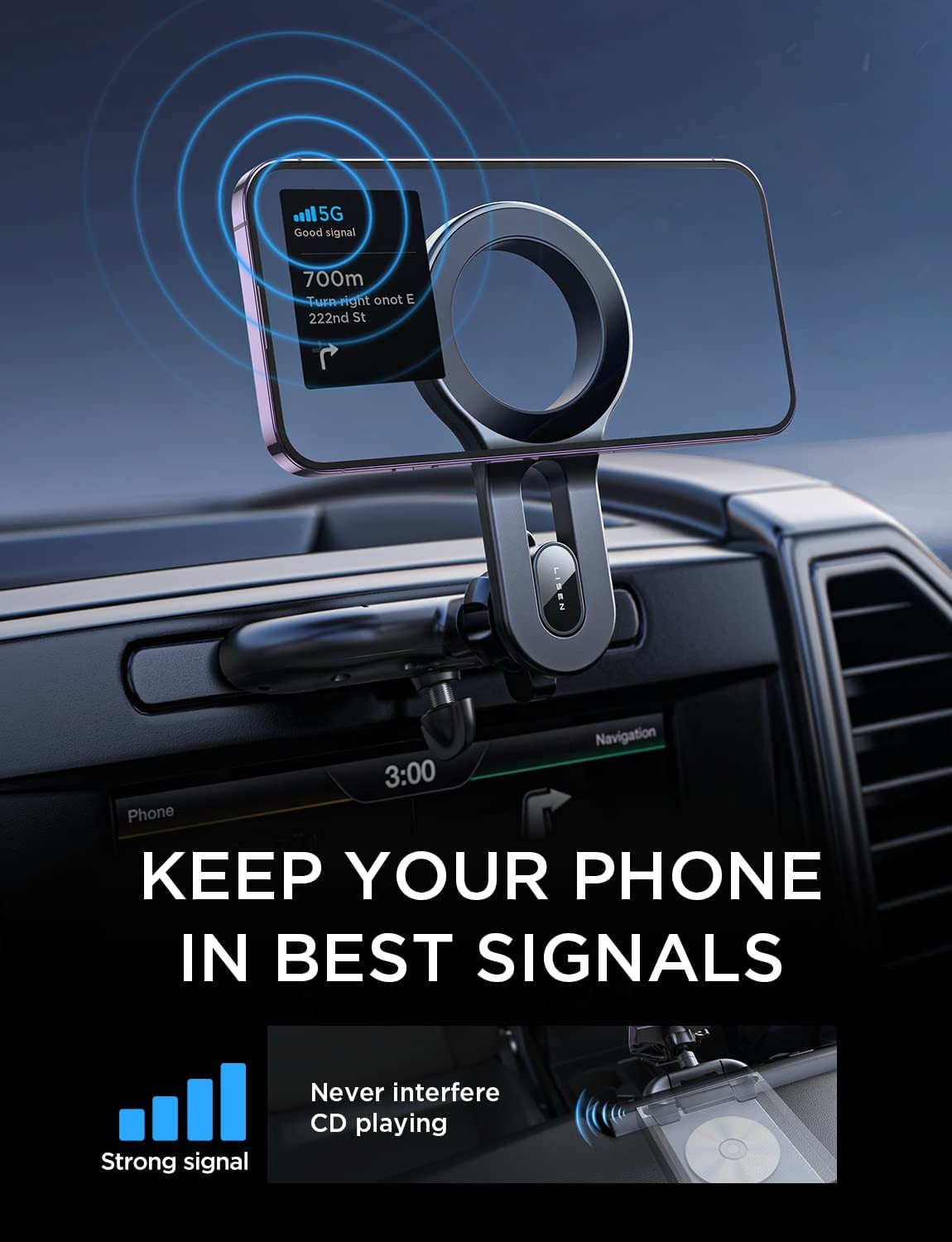 LISEN for MagSafe Car Mount [Strongest Magnet Power] CD Slot Phone Holder for Car, Hands Free iPhone Car Holder Mount Magnetic Phone Holder for Car Fit for iPhone 14 13 12 Pro Plus Max Mini