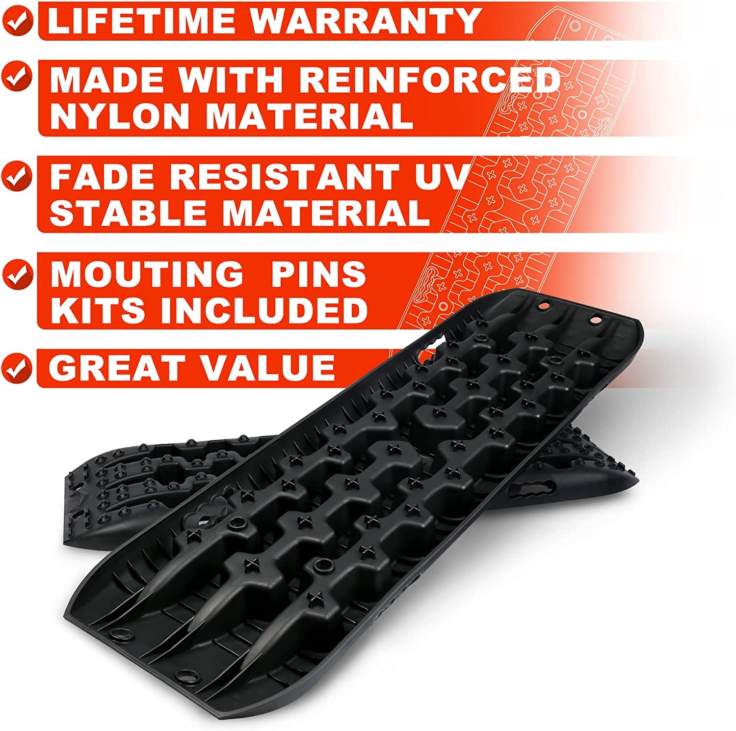 X-BULL New Recovery Traction Tracks Sand Mud Snow Track Tire Ladder 4WD (Black,3gen)