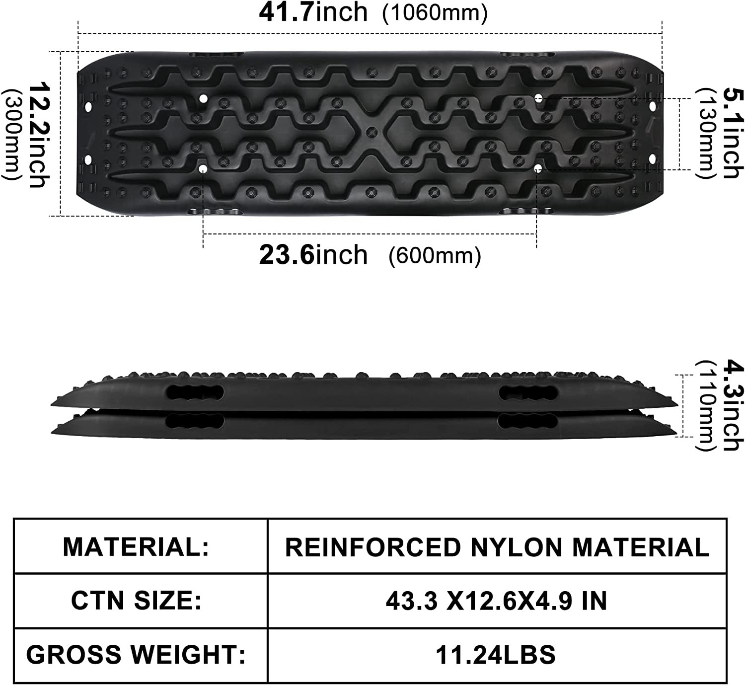 X-BULL New Recovery Traction Tracks Sand Mud Snow Track Tire Ladder 4WD (Black,3gen)