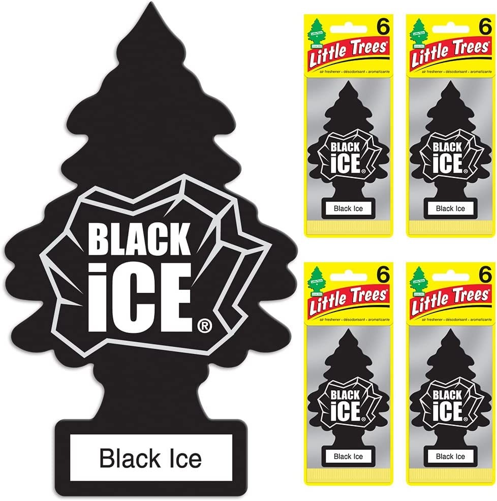 LITTLE TREES Car Air Freshener I Hanging Tree Provides Long Lasting Scent for Auto or Home I Black Ice, 24 count, (4) 6-packs