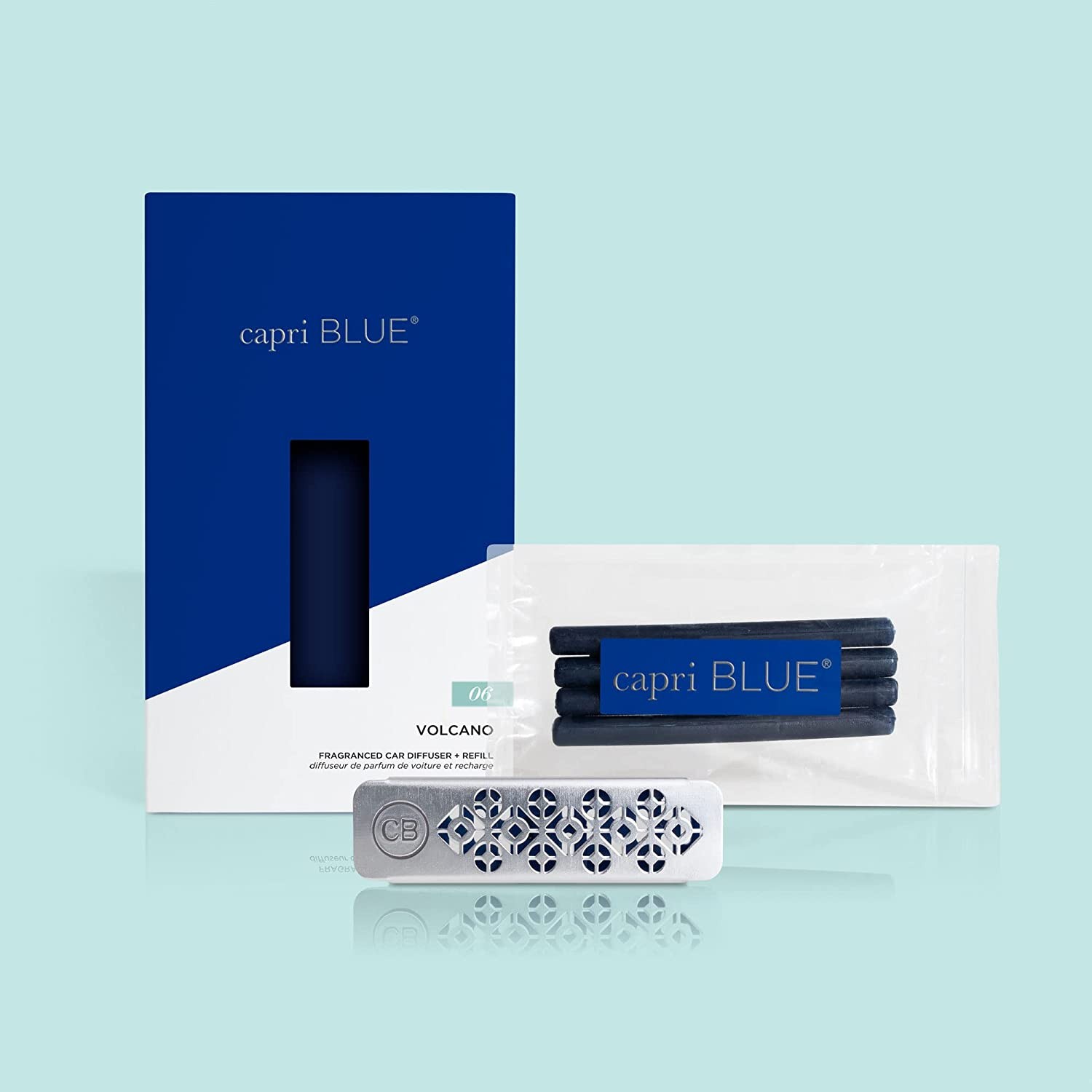 Capri Blue Fragranced Car Diffuser With Refills - Volcano Car Freshener - Fragrance Diffuser For Car