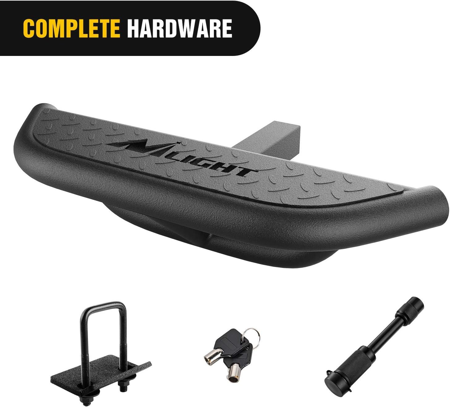 Nilight Hitch Step with 2" Hitch Receiver Rear Bumper Guard Protector Compatible with Car Truck Vehicles Upgraded Textured Black Step Bar with Hitch Lock & U-Bolts Stabilize,2 Years Warranty