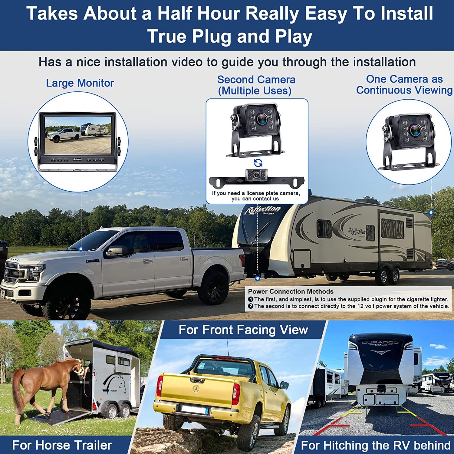 RV Backup Camera Upgraded HD 1080P Rear View Camera System 7   Monitor 30 Mins Easy Installation Infrared Night Vision Waterproof for Truck Trailer 5th Wheel Camper Rohent R4