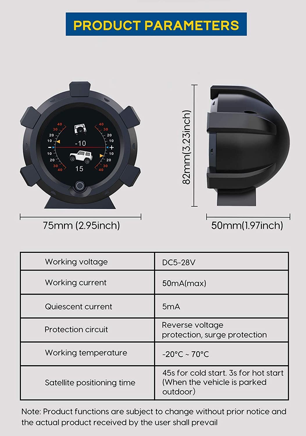OURANTOOLS GPS Clinometer Offroad Hud Tilt Meter Level and Angle Meter