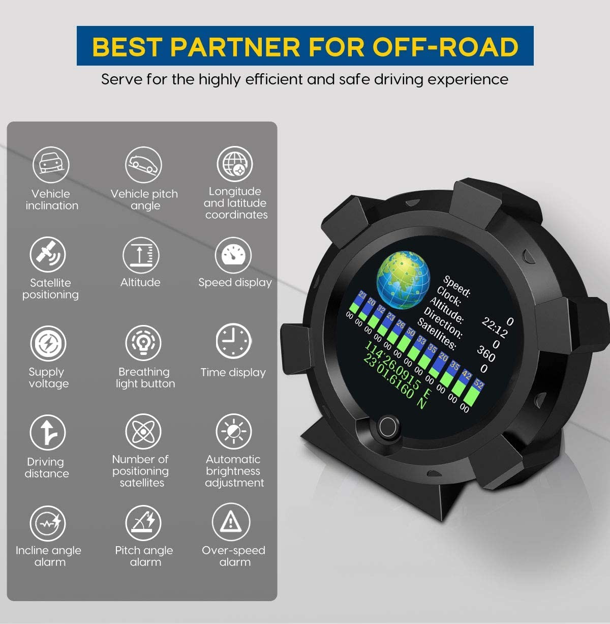 OURANTOOLS GPS Clinometer Offroad Hud Tilt Meter Level and Angle Meter